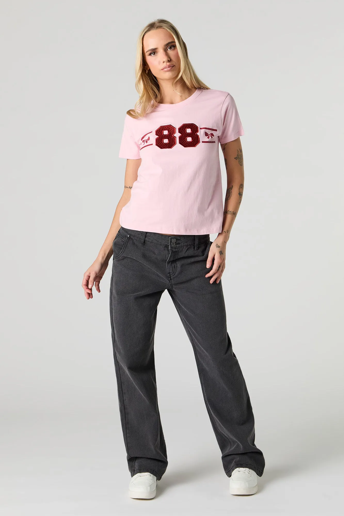 88 Bow Embroidered Graphic T-Shirt sold by Urban Planet product image thumbnail 3