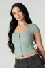 Ribbed Button Front T-Shirt sold by Urban Planet