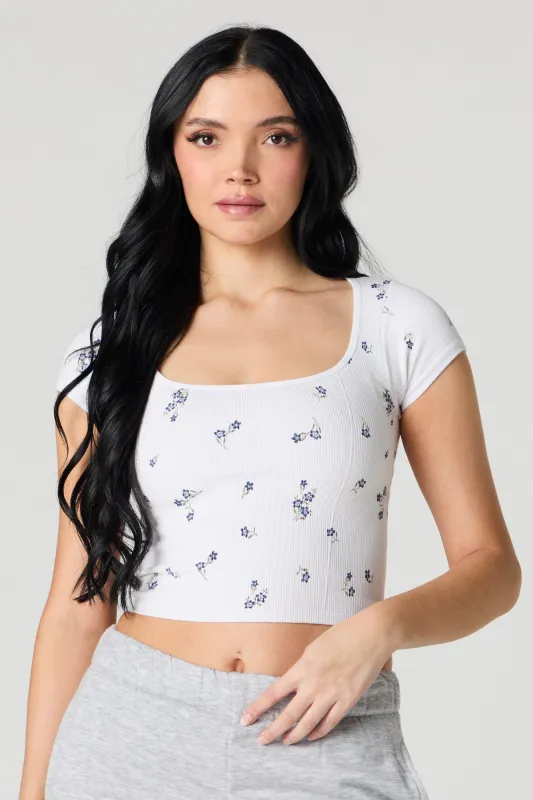 T-shirt ultracourt côtelé sans couture avec encolure carrée sold by Urban Planet