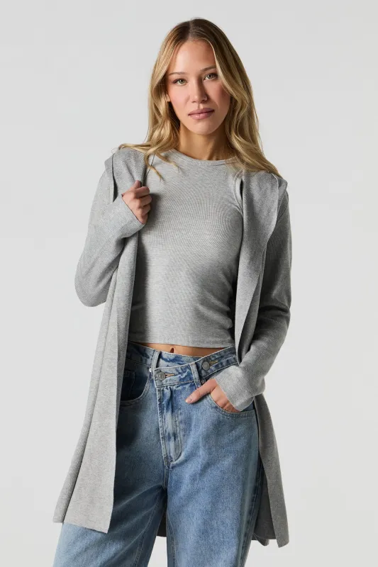 Open Front Hooded Longline Cardigan sold by Urban Planet