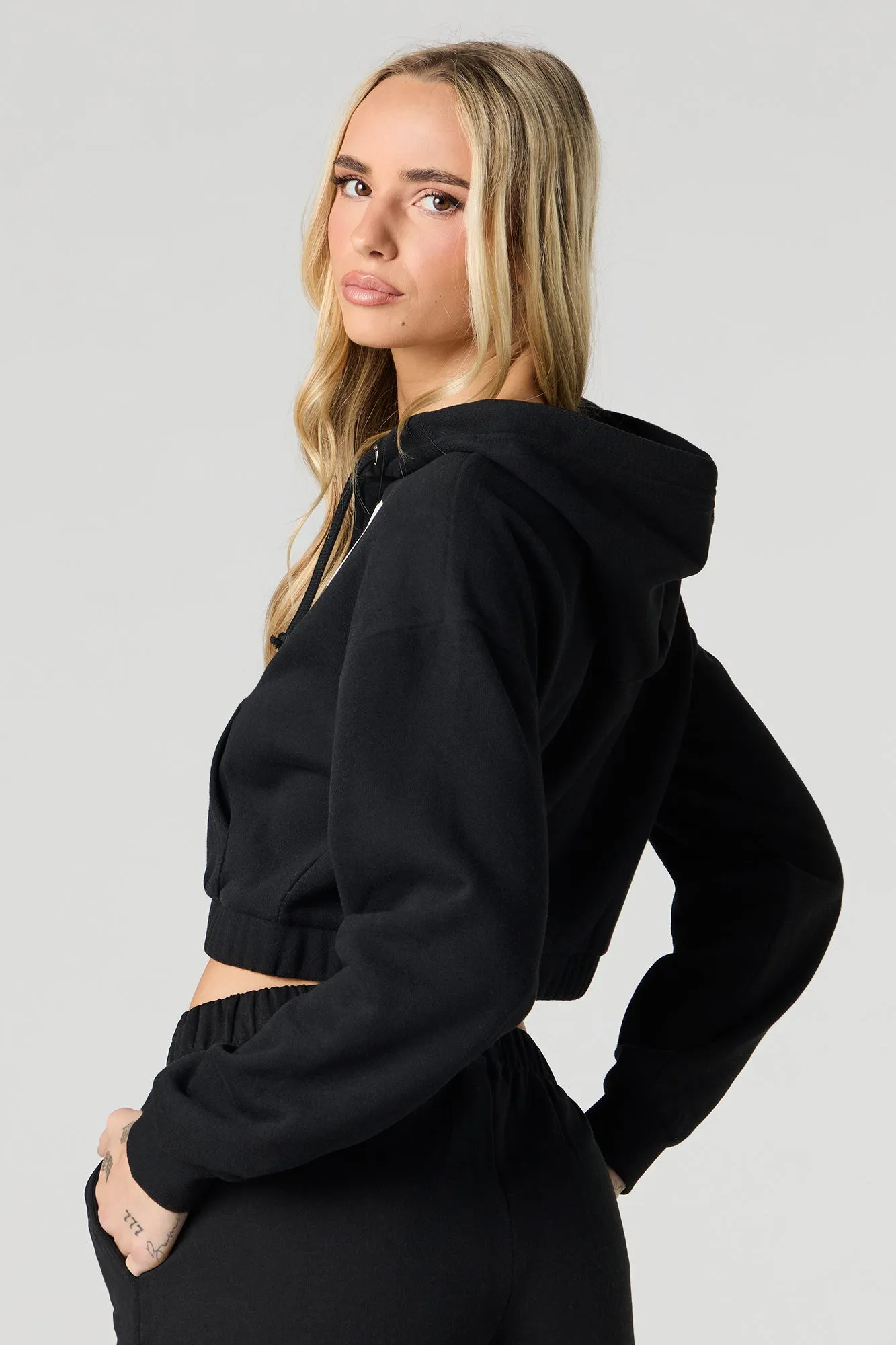 Embroidered Cropped Fleece Zip-Up Hoodie sold by Urban Planet product image thumbnail 5
