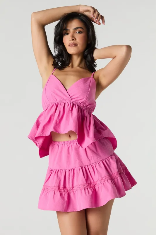 Textured Lace Trim Tiered Mini Skirt sold by Urban Planet