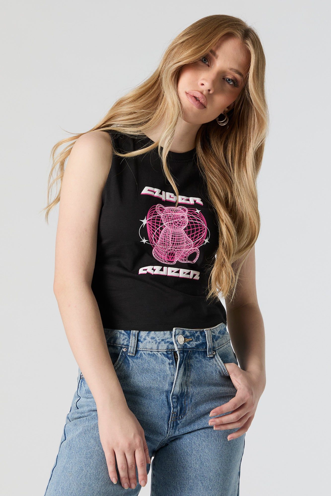 Cyber Queen Graphic Cropped Tank sold by Urban Planet