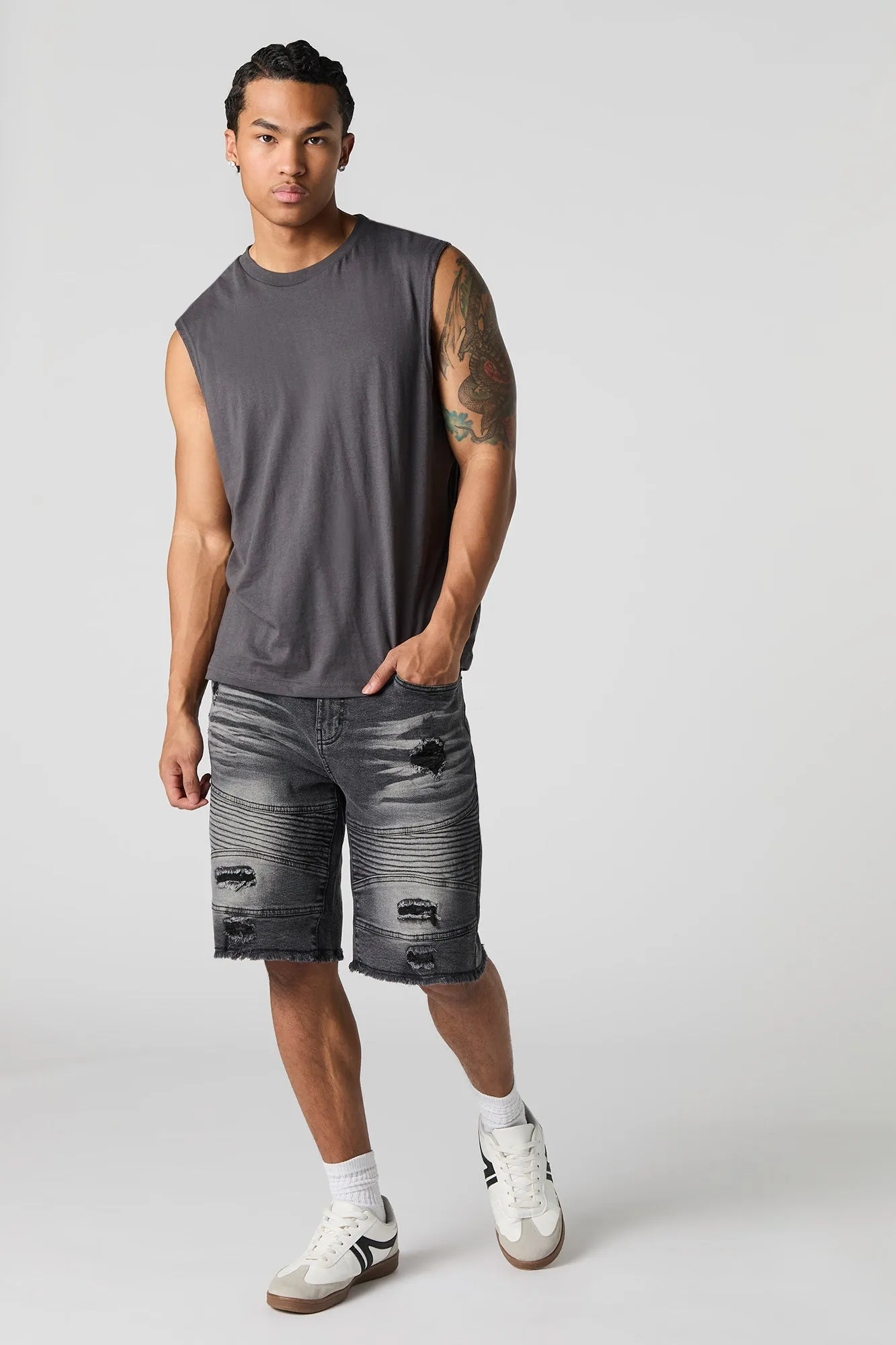 Distressed Moto Denim Short sold by Urban Planet product image thumbnail 5