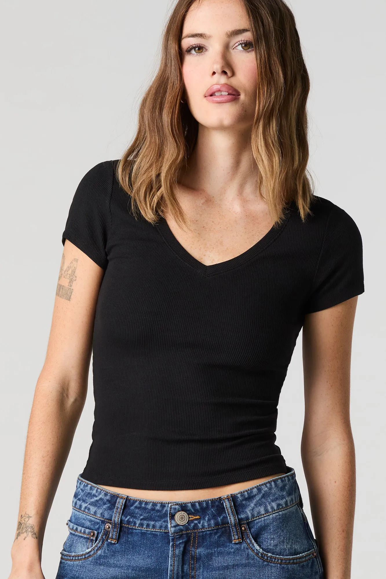Ribbed V-Neck T-Shirt sold by Urban Planet product image thumbnail 4