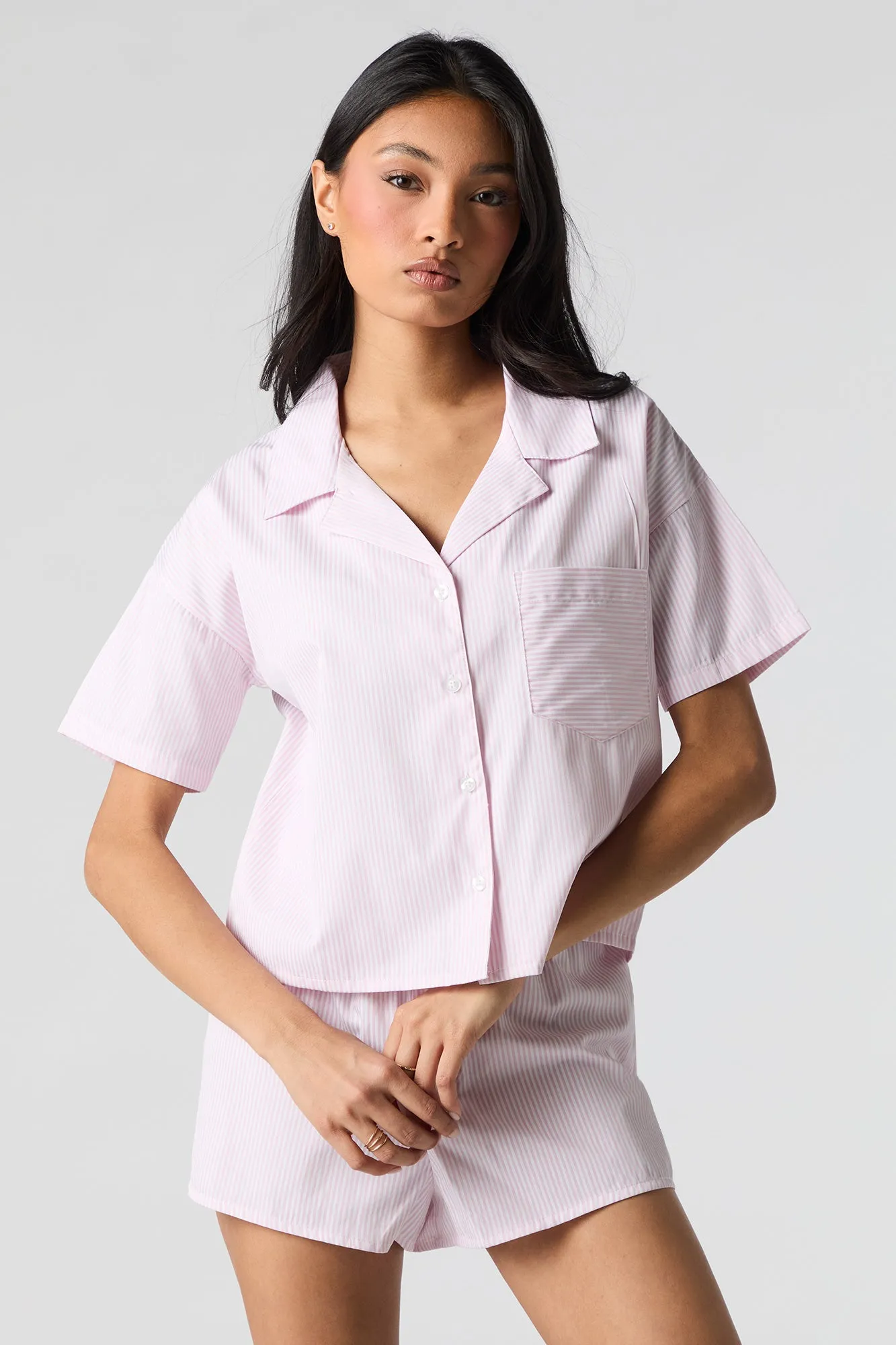 Striped Button-Up Top & Short 2 Piece Pajama Set sold by Urban Planet