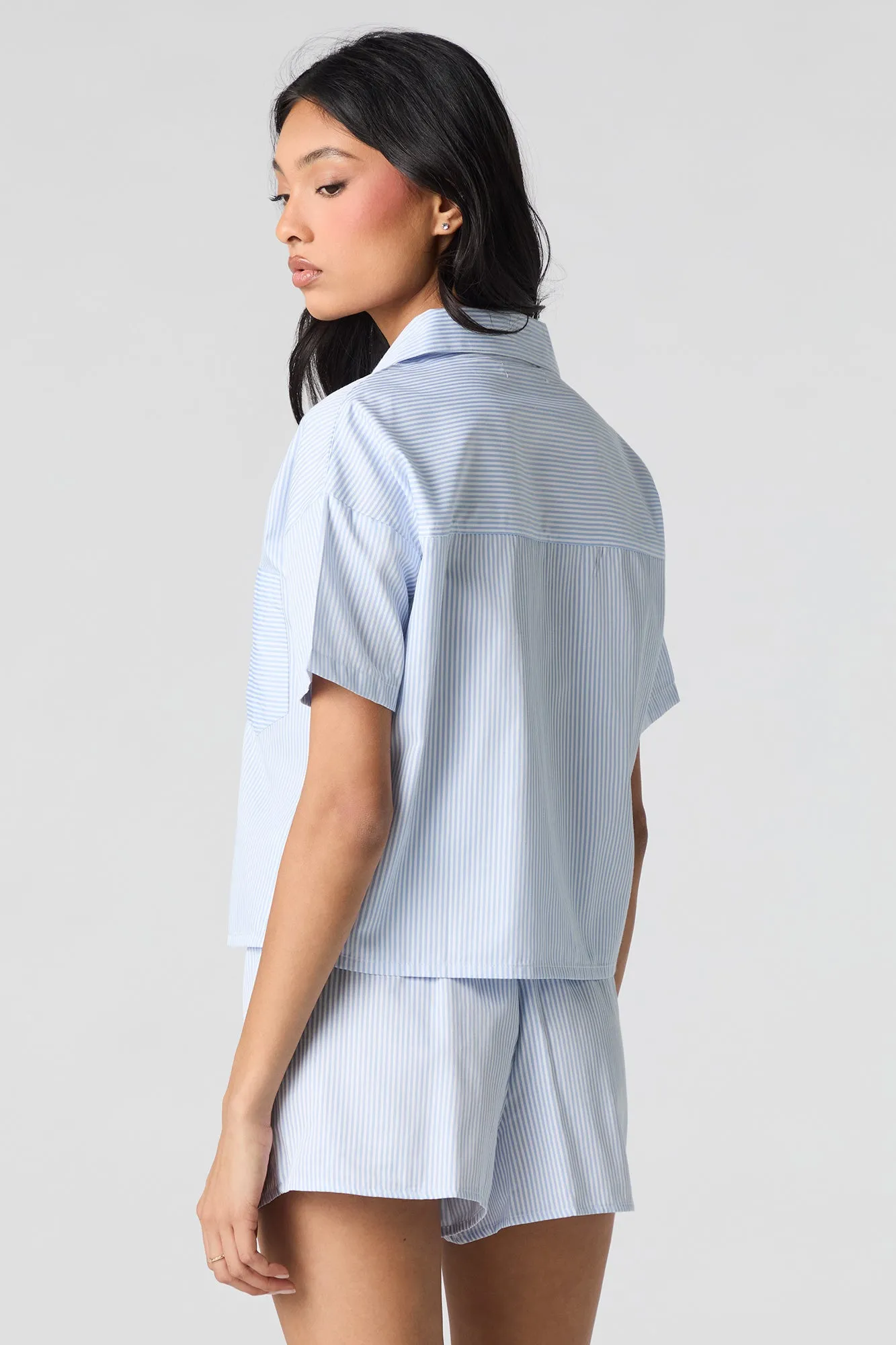 Striped Button-Up Top & Short 2 Piece Pajama Set sold by Urban Planet product image thumbnail 5