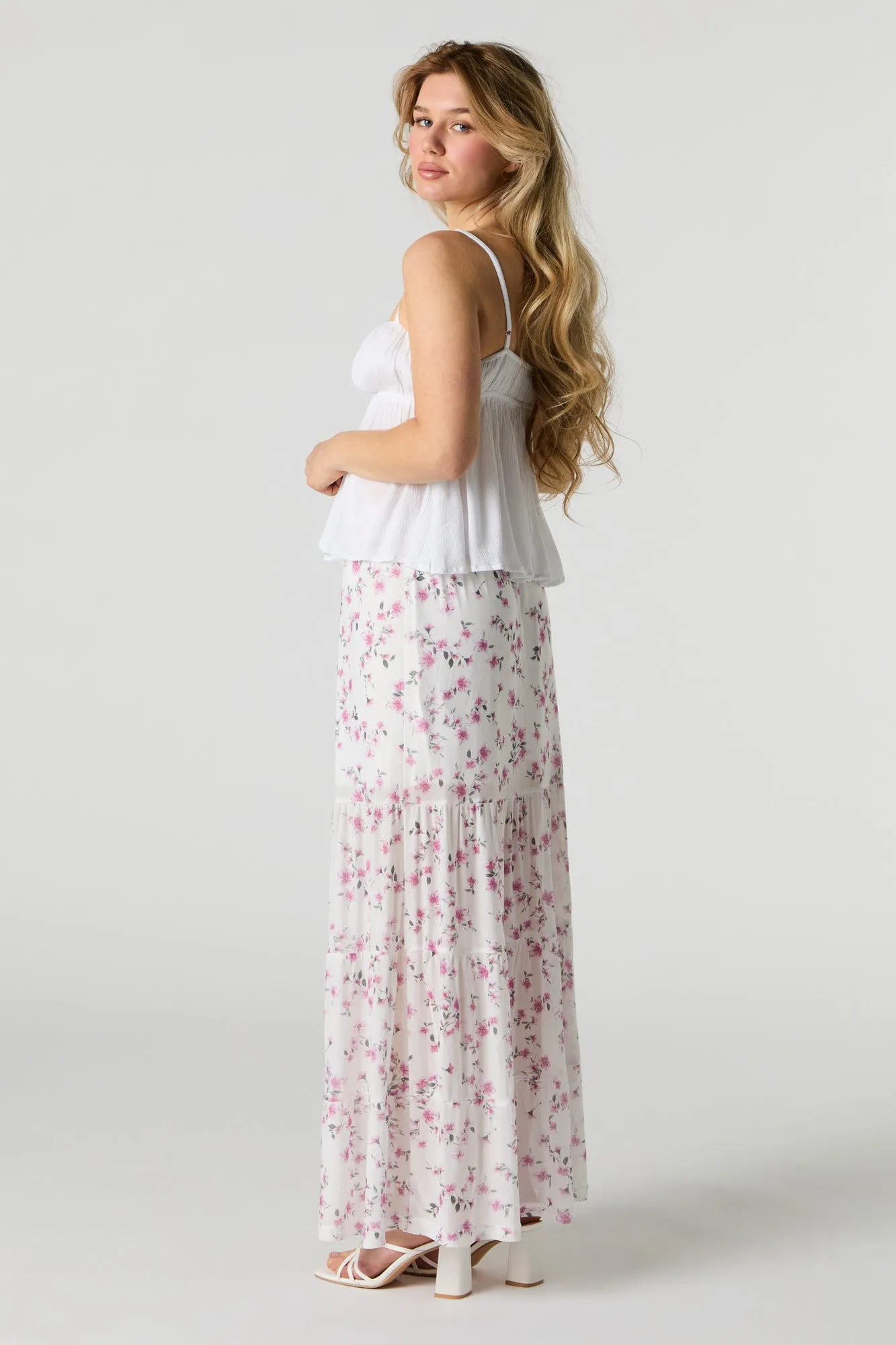 Floral Mesh Tiered Maxi Skirt sold by Urban Planet product image thumbnail 2