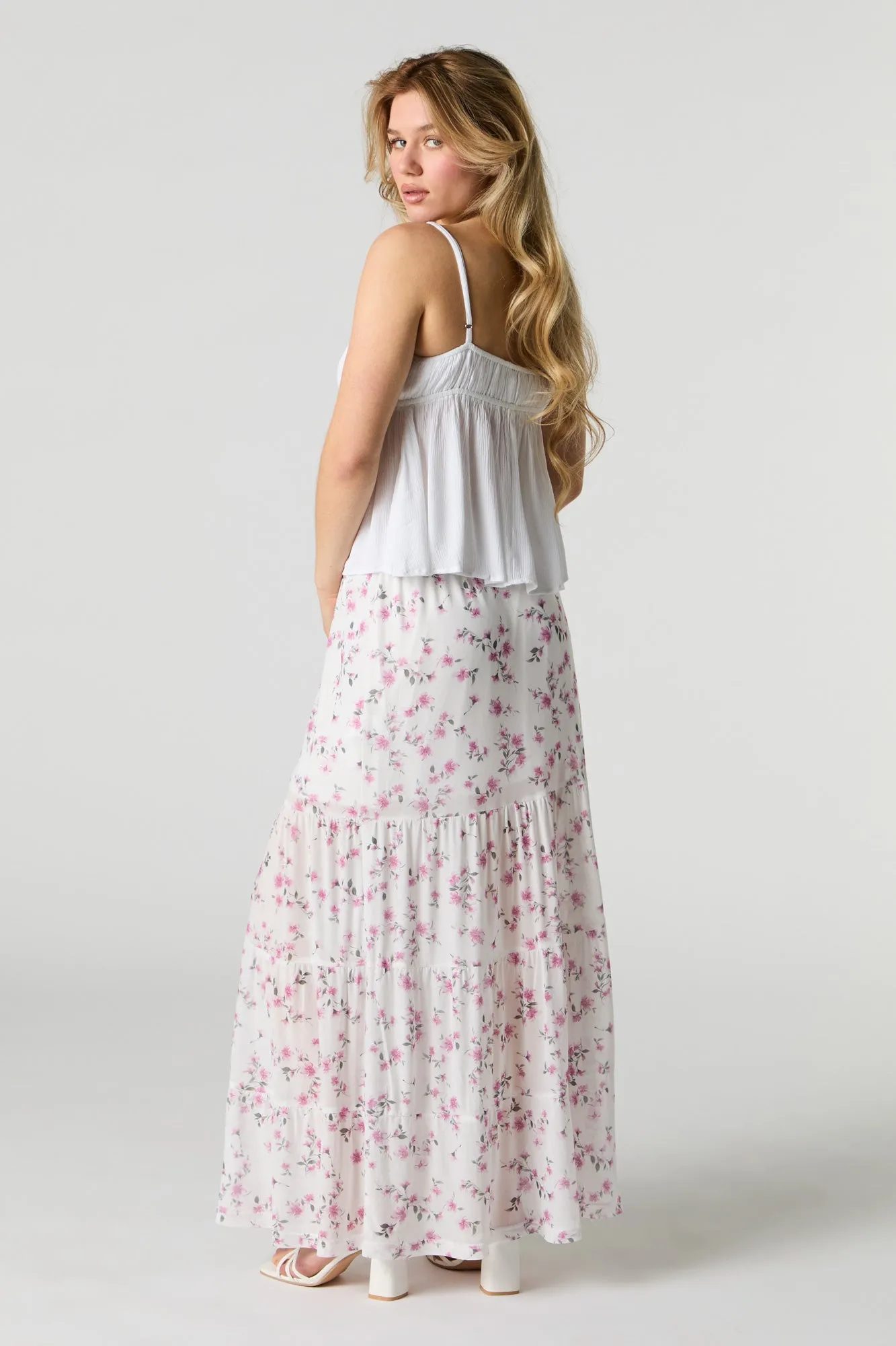 Floral Mesh Tiered Maxi Skirt sold by Urban Planet product image thumbnail 3