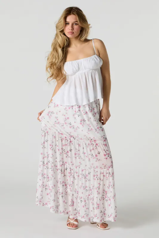 Jupe maxi volantée fleurie en filet sold by Urban Planet