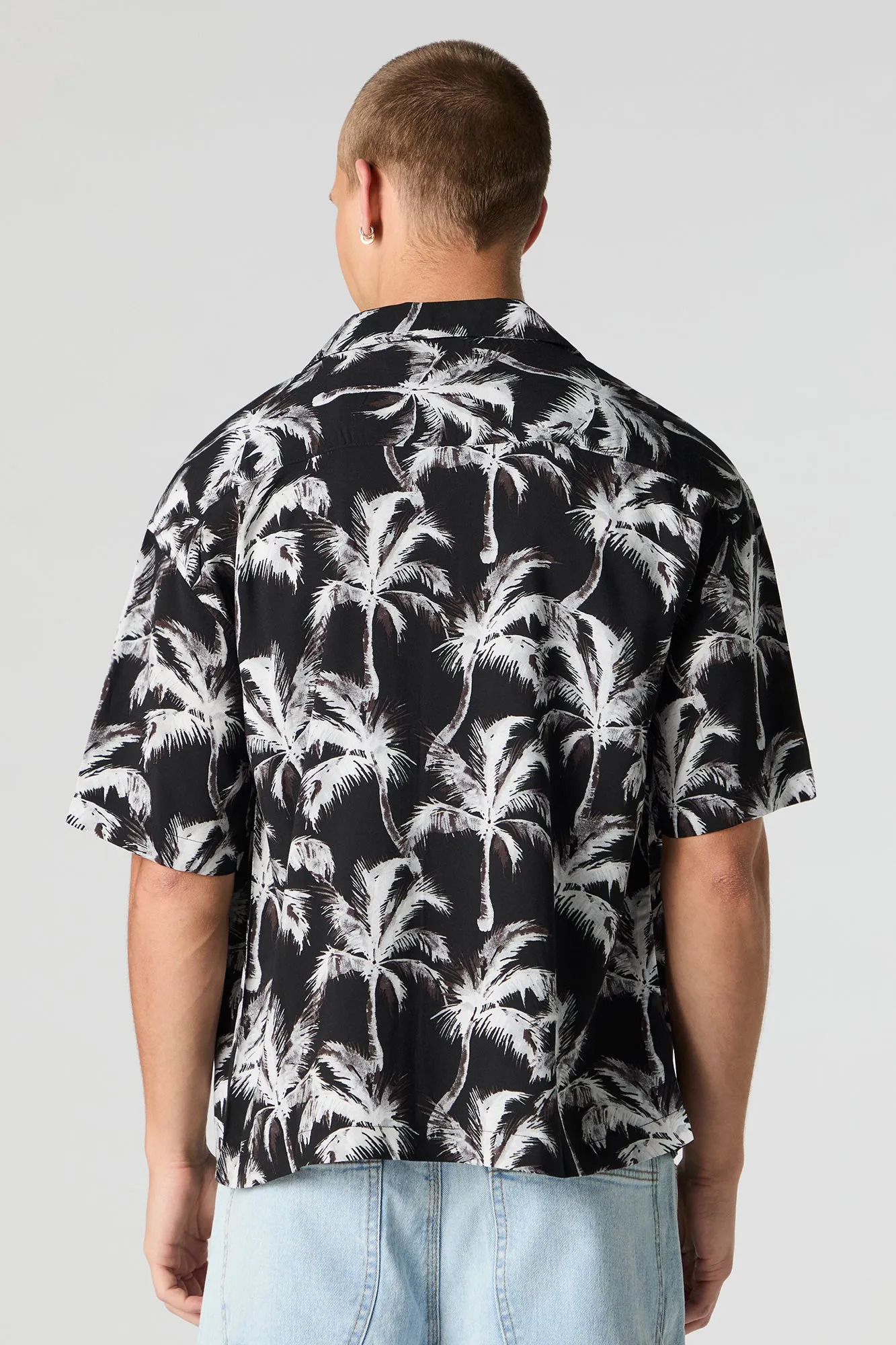 Tropical Print Short Sleeve Button-Up Top sold by Urban Planet product image thumbnail 5