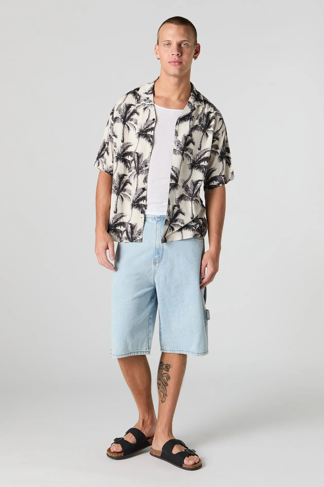 Tropical Print Short Sleeve Button-Up Top sold by Urban Planet product image thumbnail 3