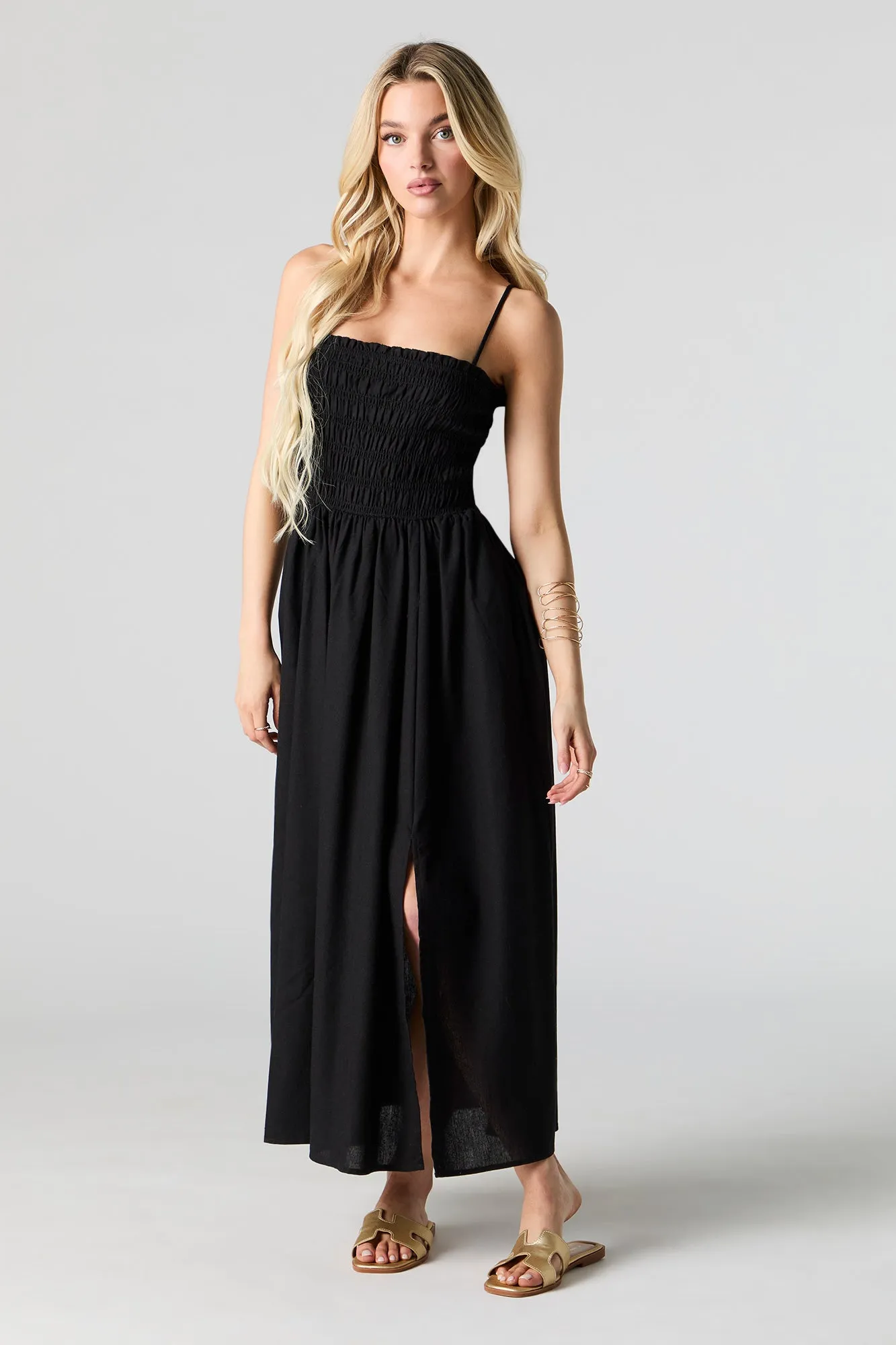 Linen-Blend Smocked Maxi Dress with Pockets sold by Urban Planet product image thumbnail 4