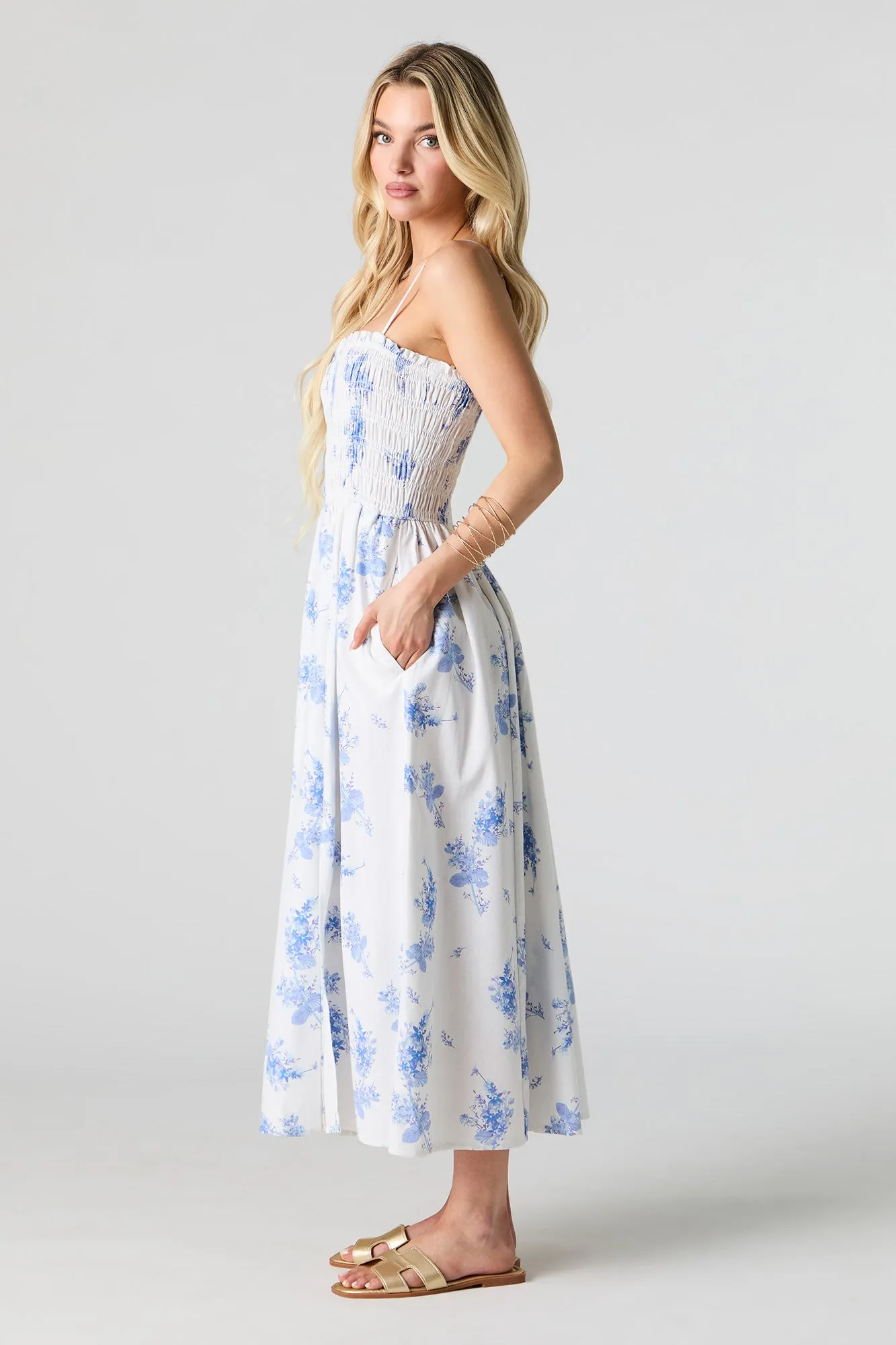 Linen-Blend Smocked Maxi Dress with Pockets sold by Urban Planet product image thumbnail 2