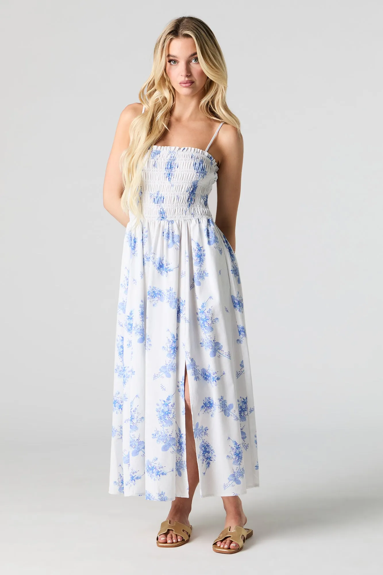 Linen-Blend Smocked Maxi Dress with Pockets sold by Urban Planet