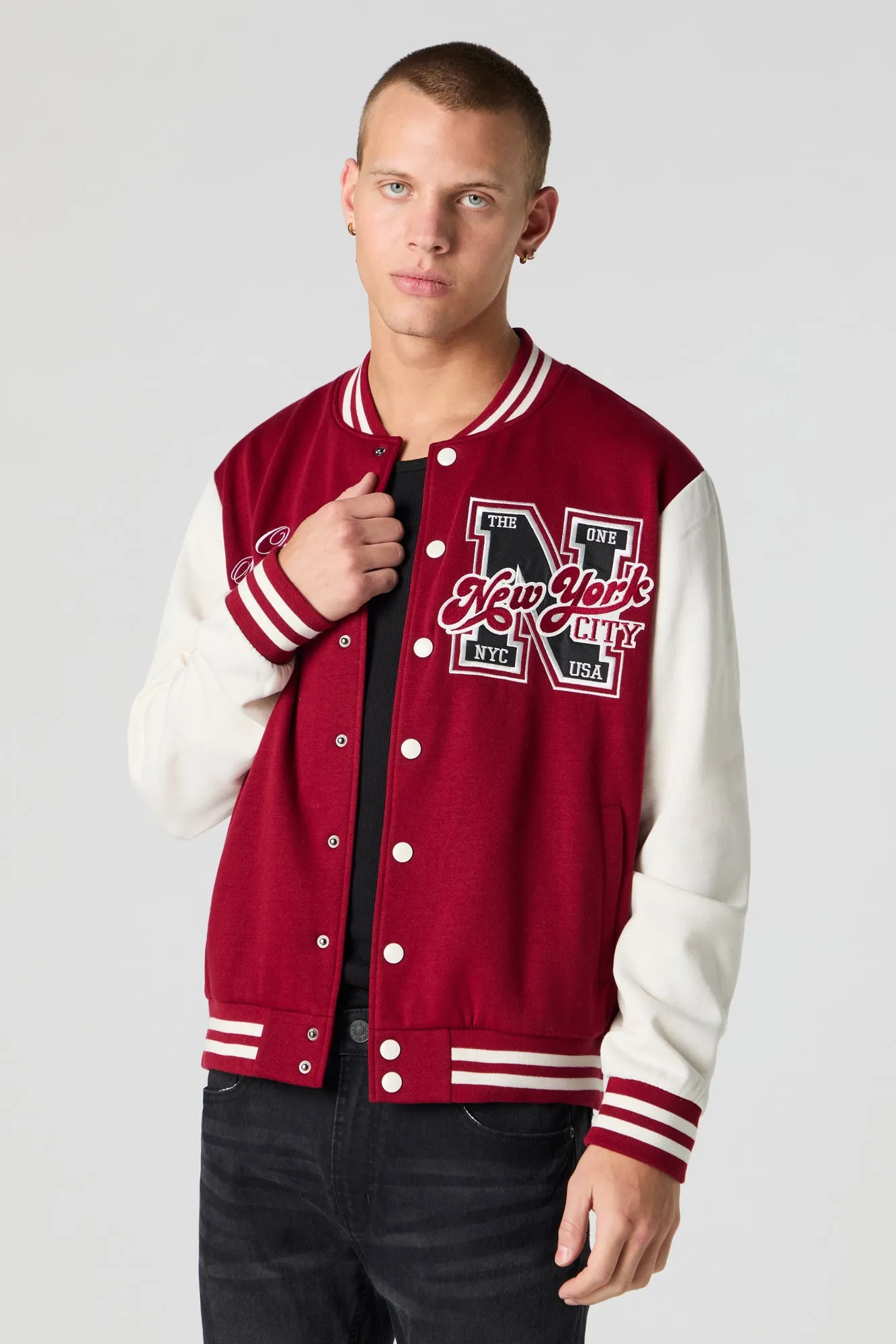 Embroidered Graphic Fleece Varsity Jacket sold by Urban Planet product image thumbnail 2