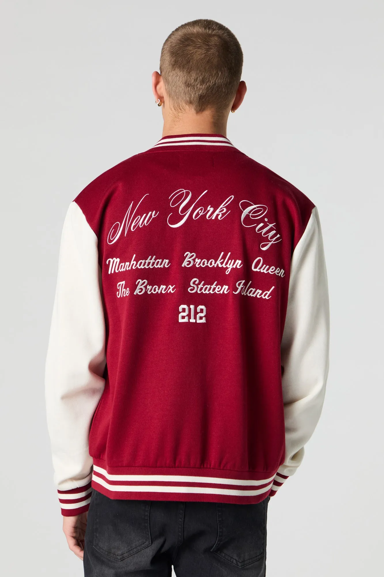 Embroidered Graphic Fleece Varsity Jacket sold by Urban Planet