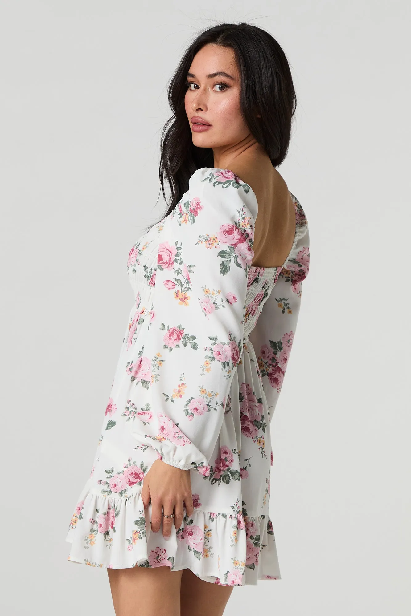 Floral Printed Smocked Ruched Mini Dress sold by Urban Planet product image thumbnail 2