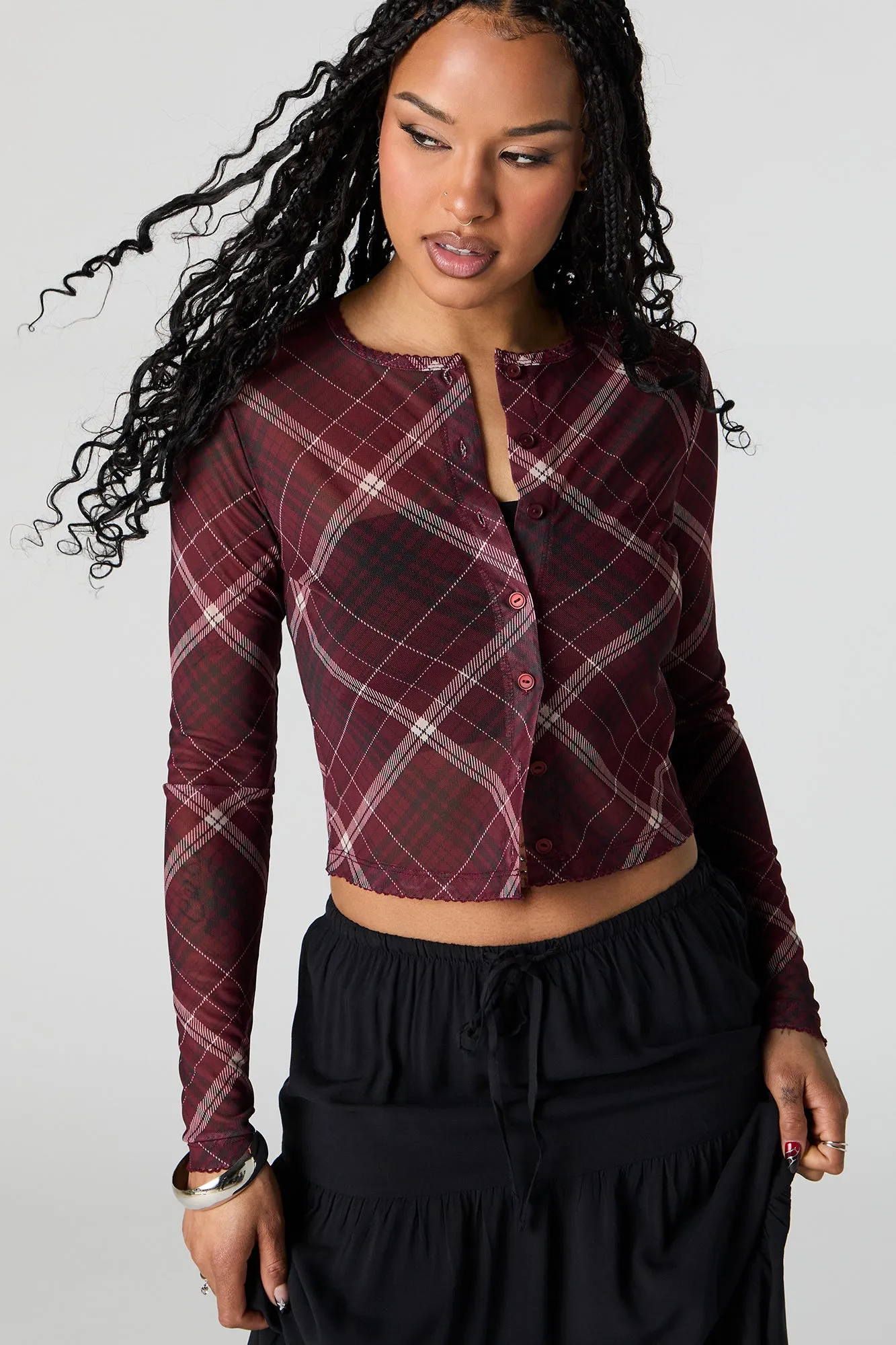 Mesh Cropped Button-Up Top sold by Urban Planet
