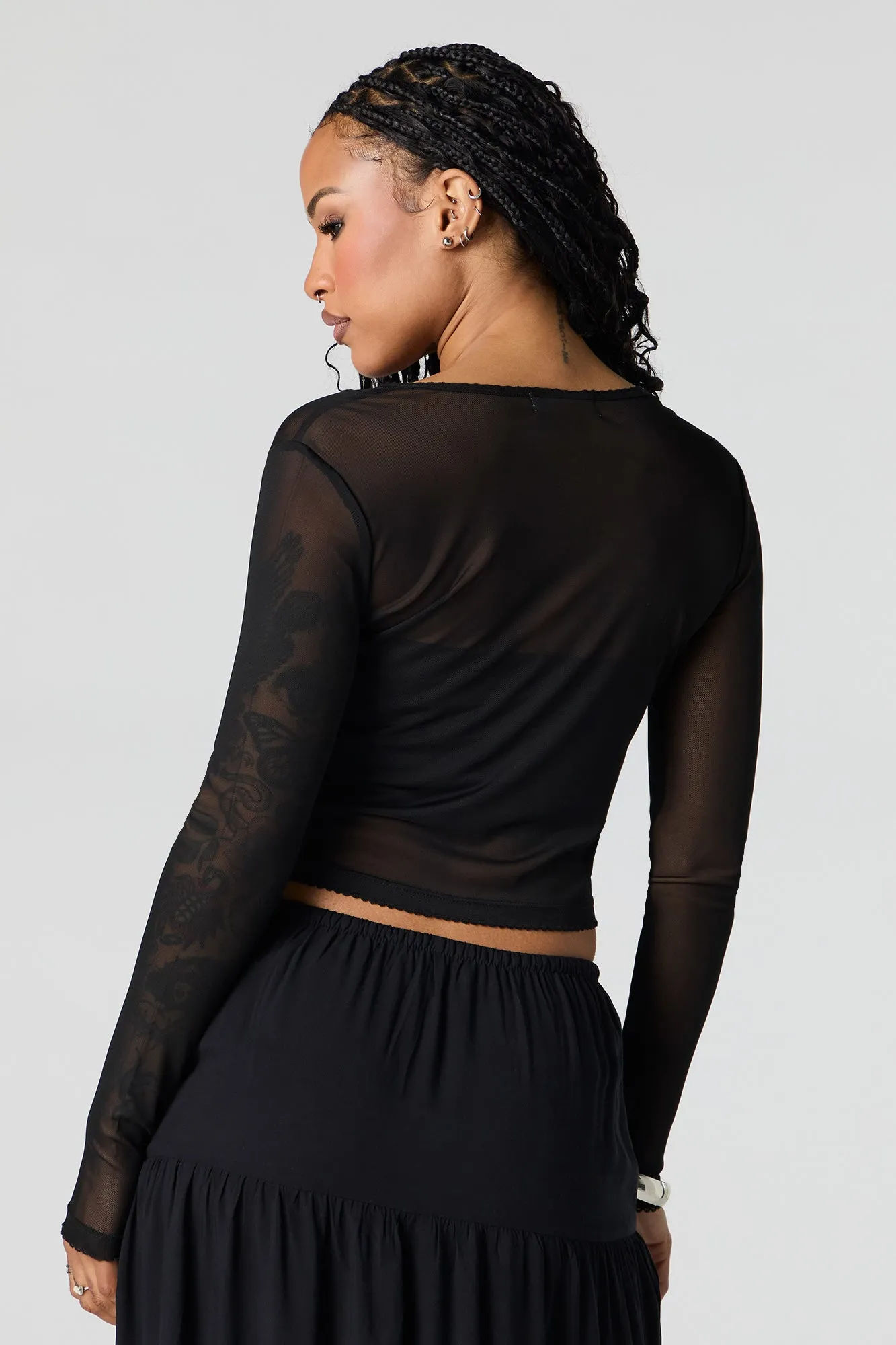 Mesh Cropped Button-Up Top sold by Urban Planet product image thumbnail 5