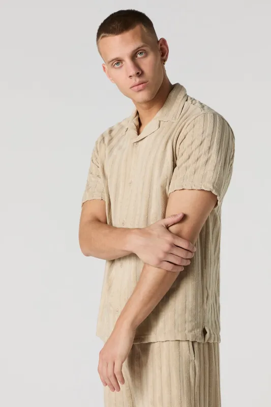 Terry Striped Button-Up Top sold by Urban Planet