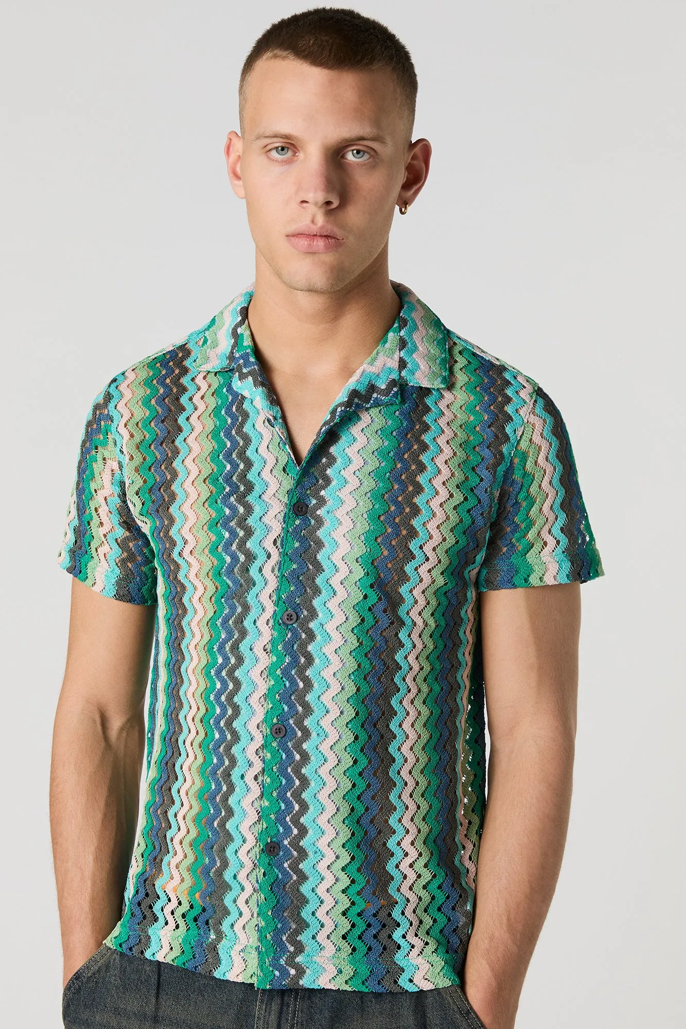 Zig-Zag Crochet Button-Up Top sold by Urban Planet product image thumbnail 4