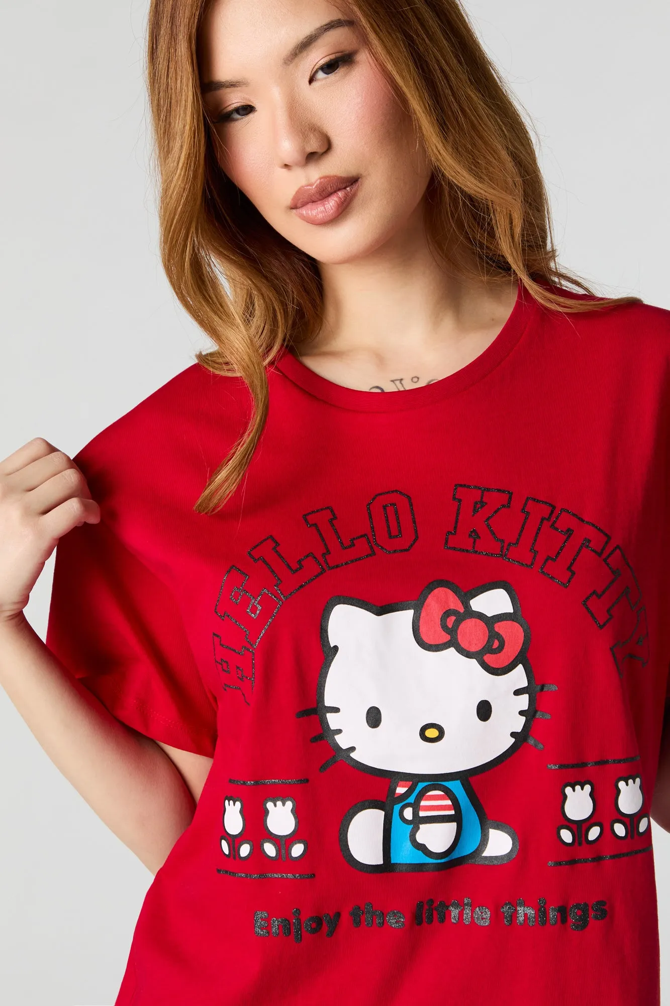 Hello Kitty Glitter Graphic Boyfriend T-Shirt sold by Urban Planet