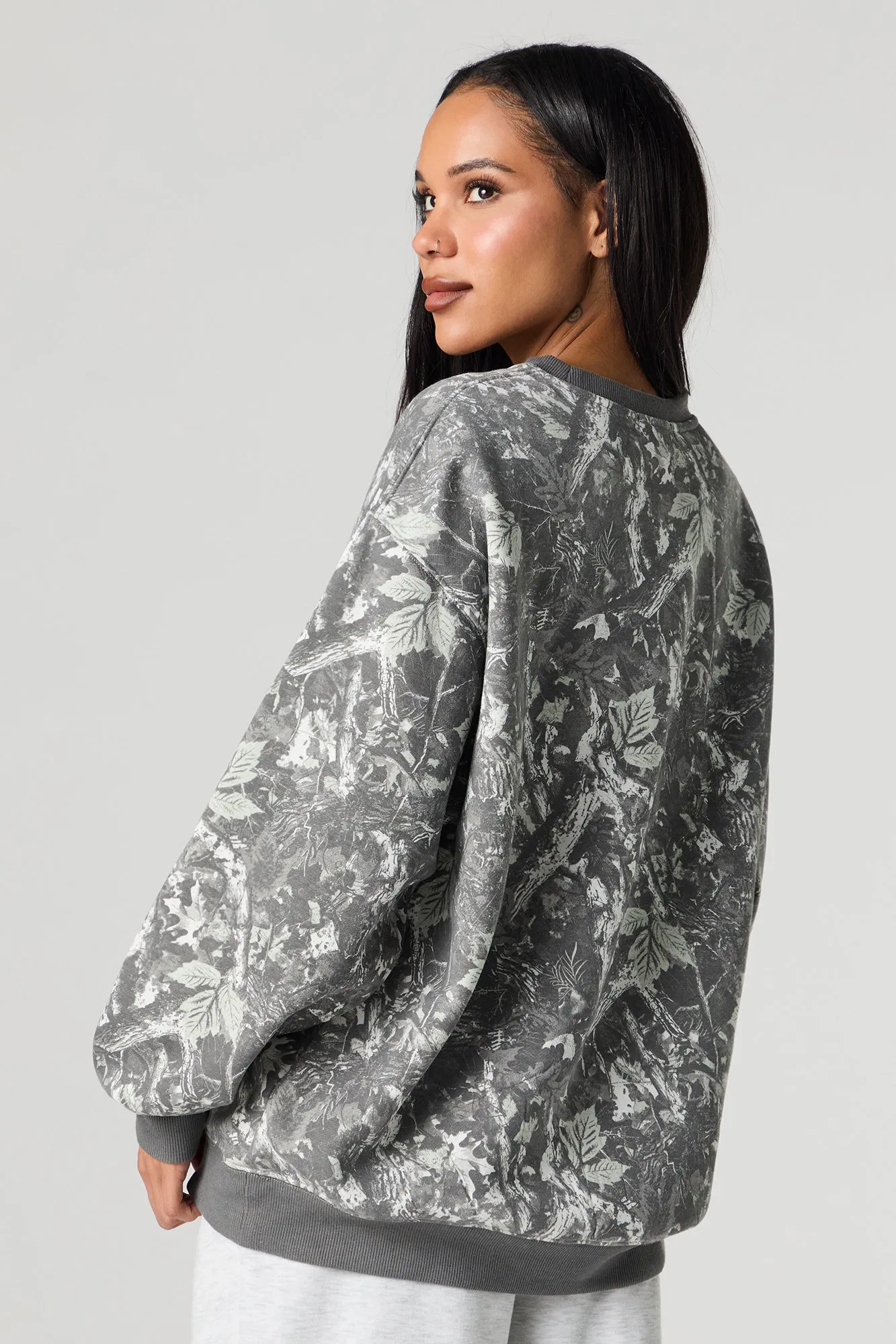 Living The Dream Embroidered Fleece Camo Sweatshirt sold by Urban Planet product image thumbnail 2