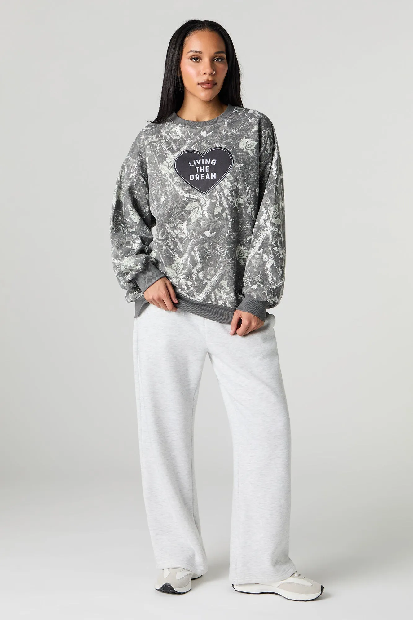 Living The Dream Embroidered Fleece Camo Sweatshirt sold by Urban Planet product image thumbnail 3