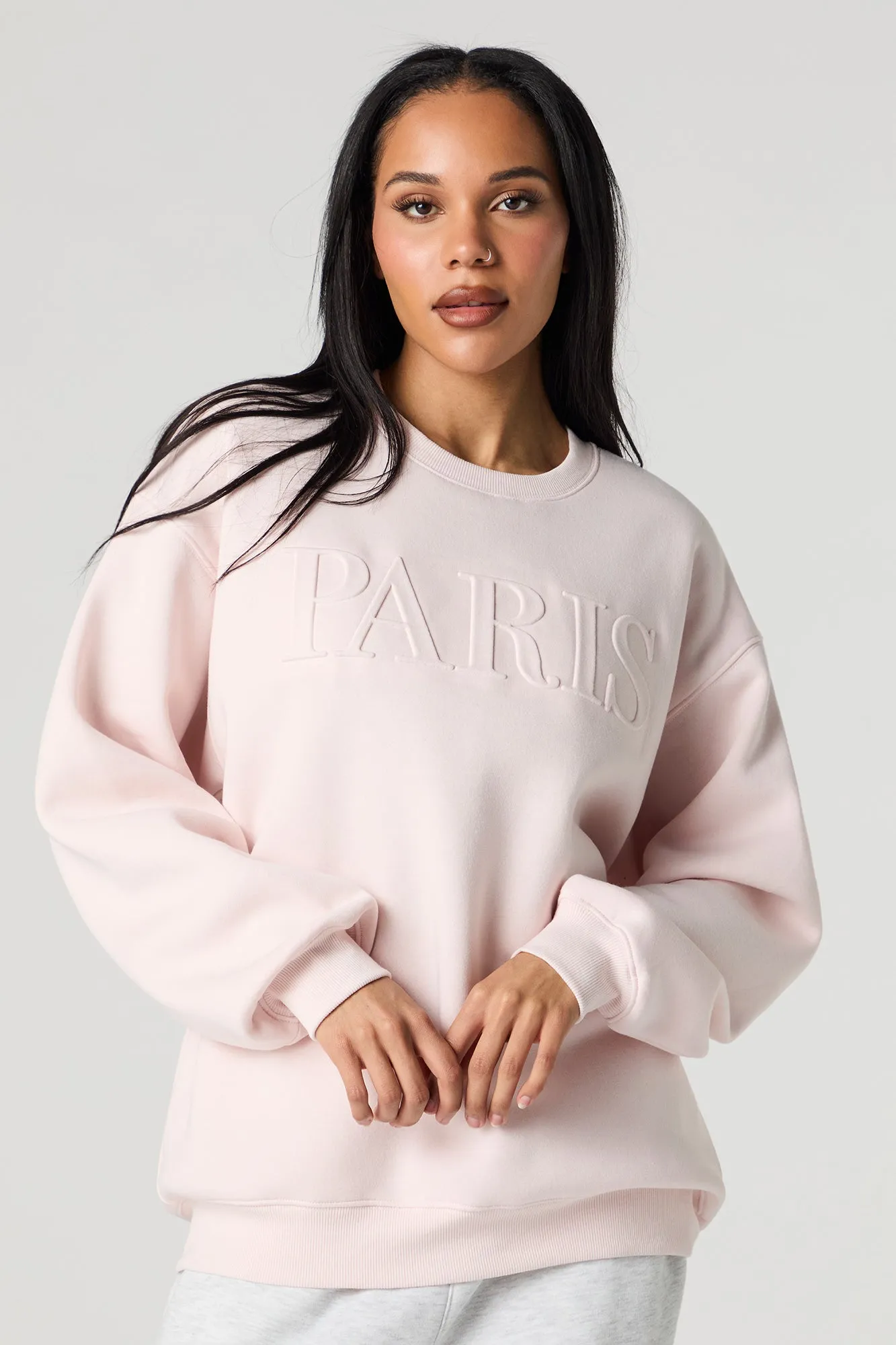 Paris Embossed Fleece Sweatshirt sold by Urban Planet