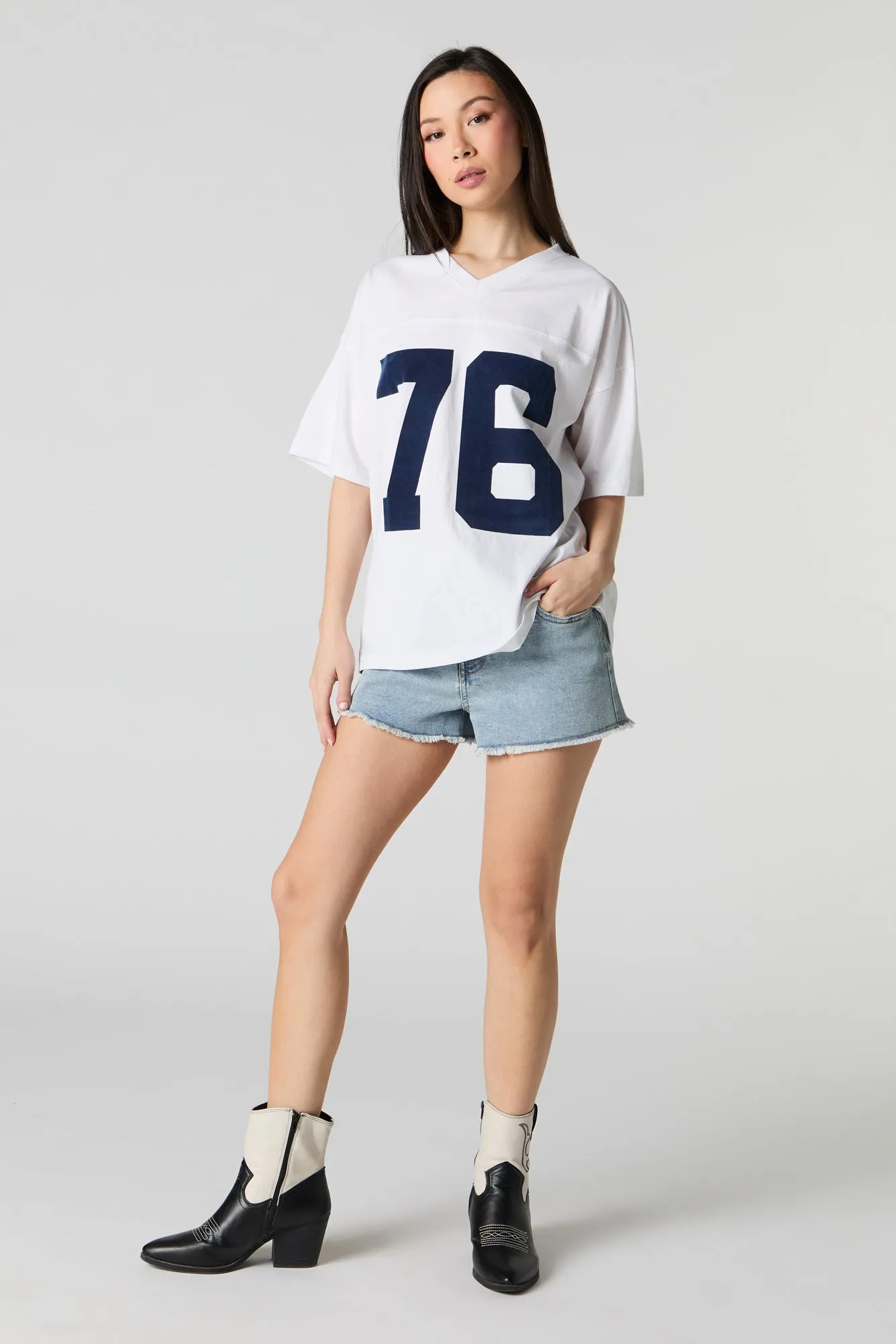 76 Flocked V-Neck T-Shirt sold by Urban Planet product image thumbnail 3