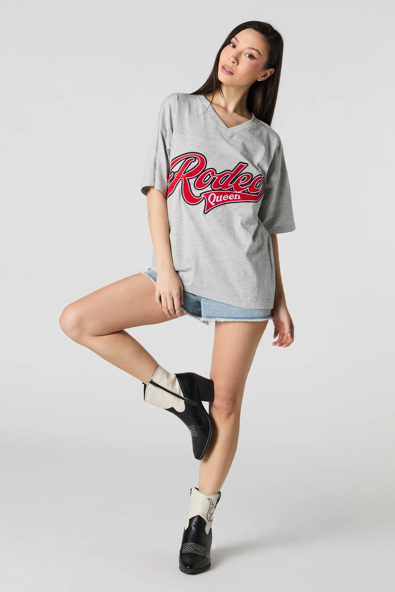 Rodeo Queen Twill Embroidered V-Neck T-Shirt sold by Urban Planet product image thumbnail 3