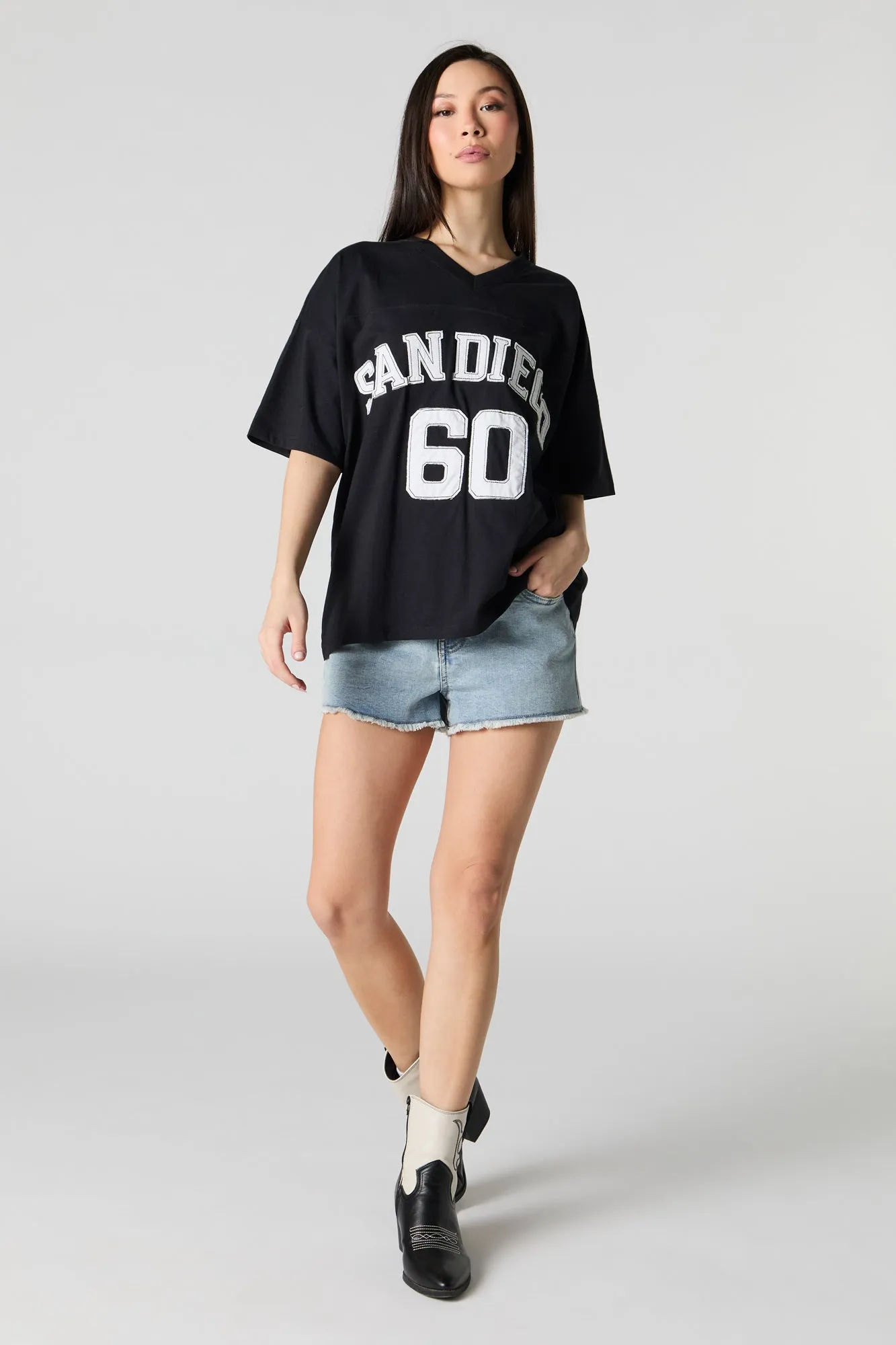 San Diego Embroidered Patch V-Neck T-Shirt sold by Urban Planet product image thumbnail 3