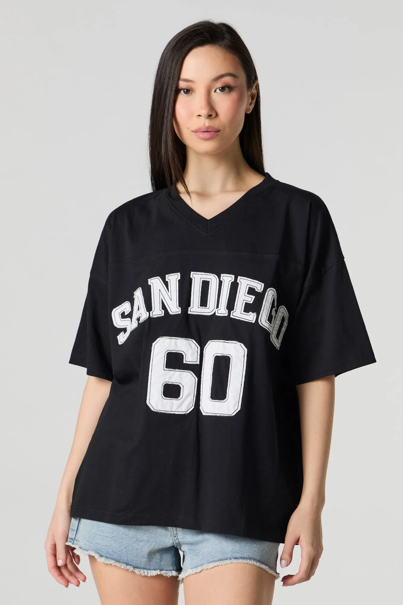 San Diego Embroidered Patch V-Neck T-Shirt sold by Urban Planet