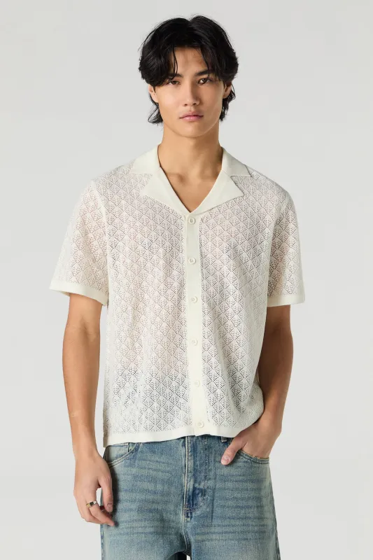 Pointelle Knit Button-Up Top sold by Urban Planet