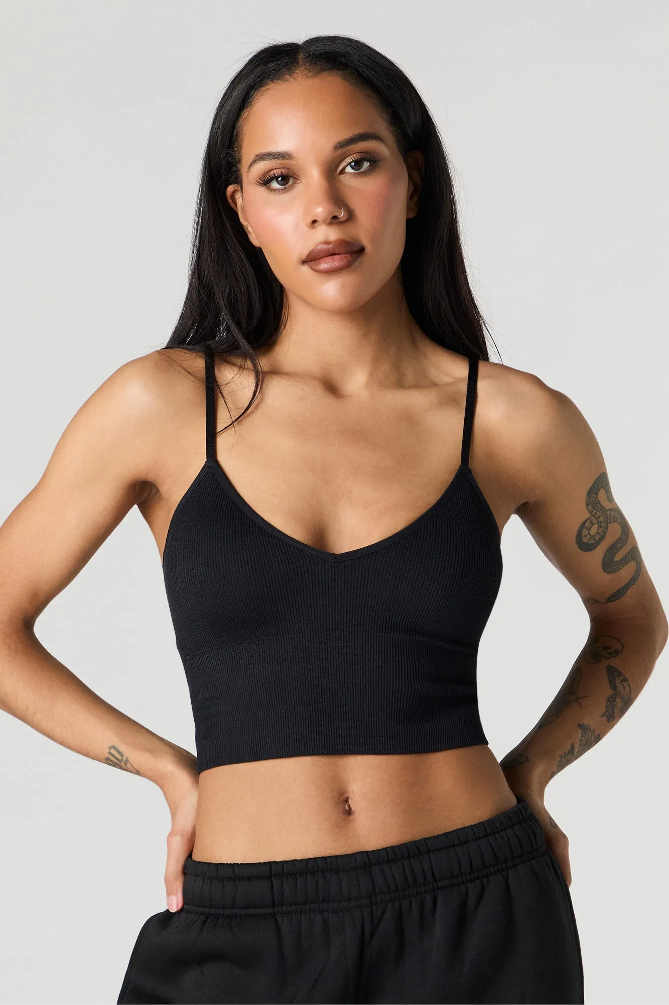 Seamless Ribbed V-Neck Cami with Built-In Cups sold by Urban Planet product image thumbnail 4