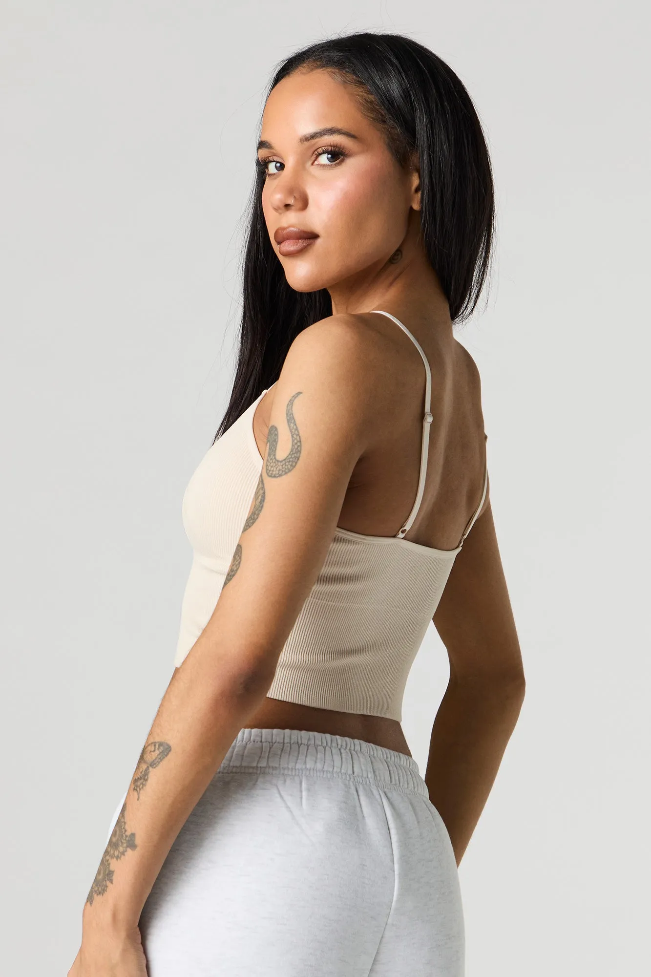 Seamless Ribbed V-Neck Cami with Built-In Cups sold by Urban Planet product image thumbnail 2
