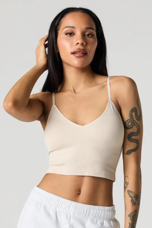 Seamless Ribbed V-Neck Cami with Built-In Cups sold by Urban Planet