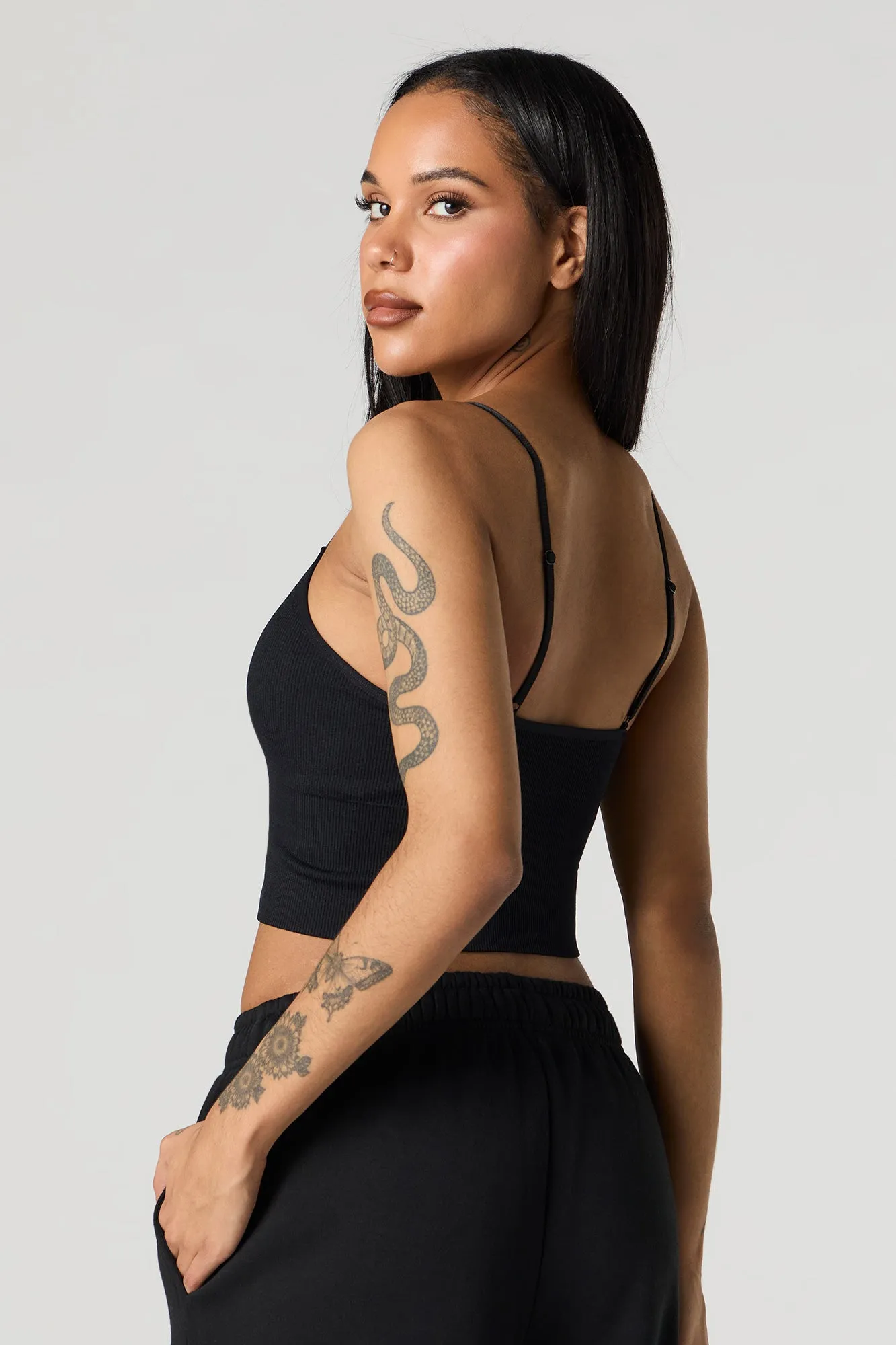 Seamless Ribbed V-Neck Cami with Built-In Cups sold by Urban Planet product image thumbnail 5