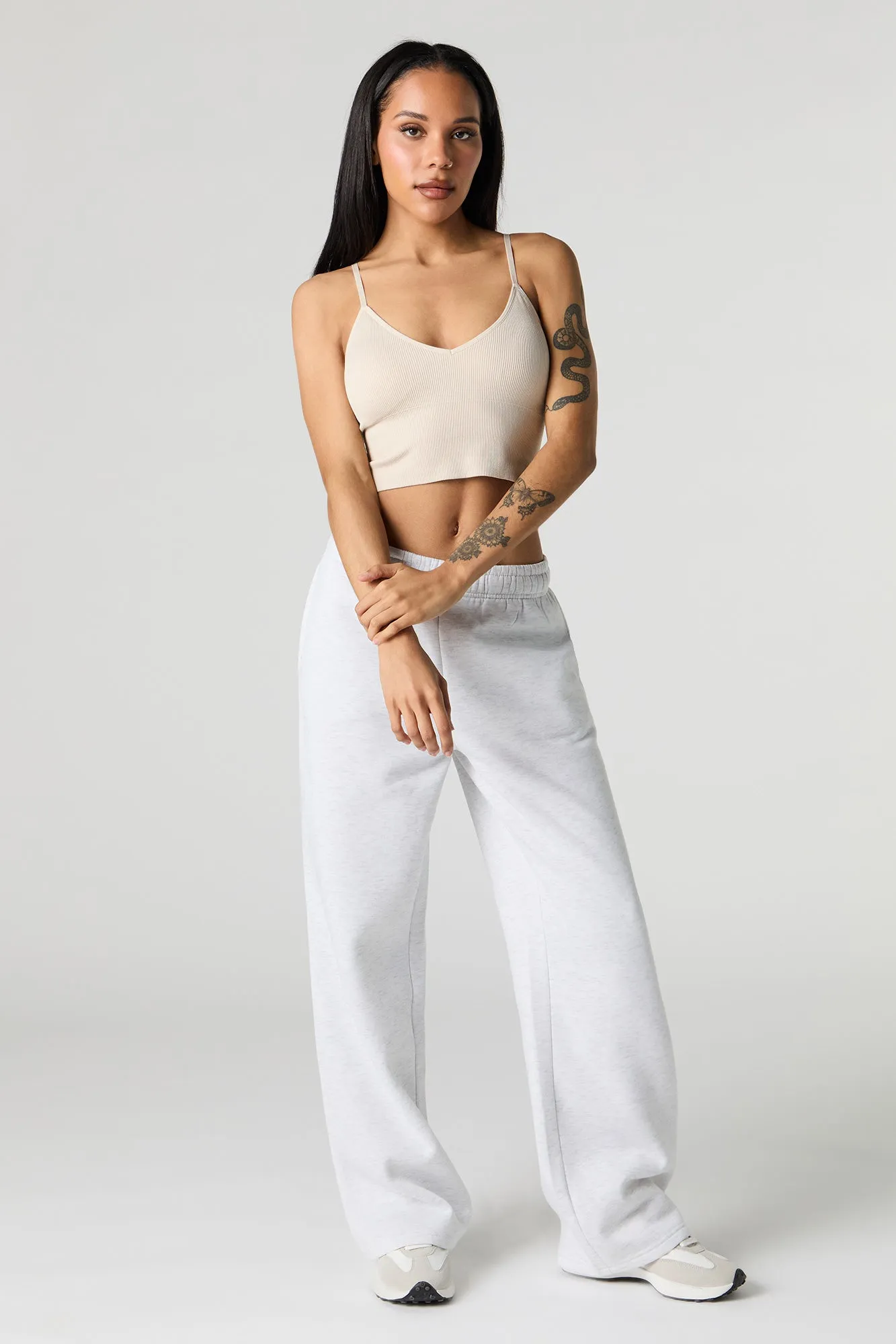 Seamless Ribbed V-Neck Cami with Built-In Cups sold by Urban Planet product image thumbnail 3