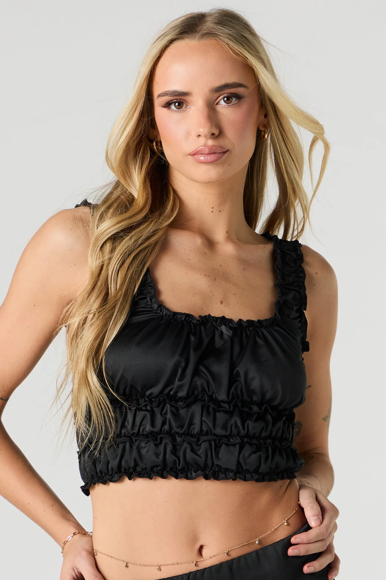 Débardeur court en satin volanté sold by Urban Planet product image thumbnail 4