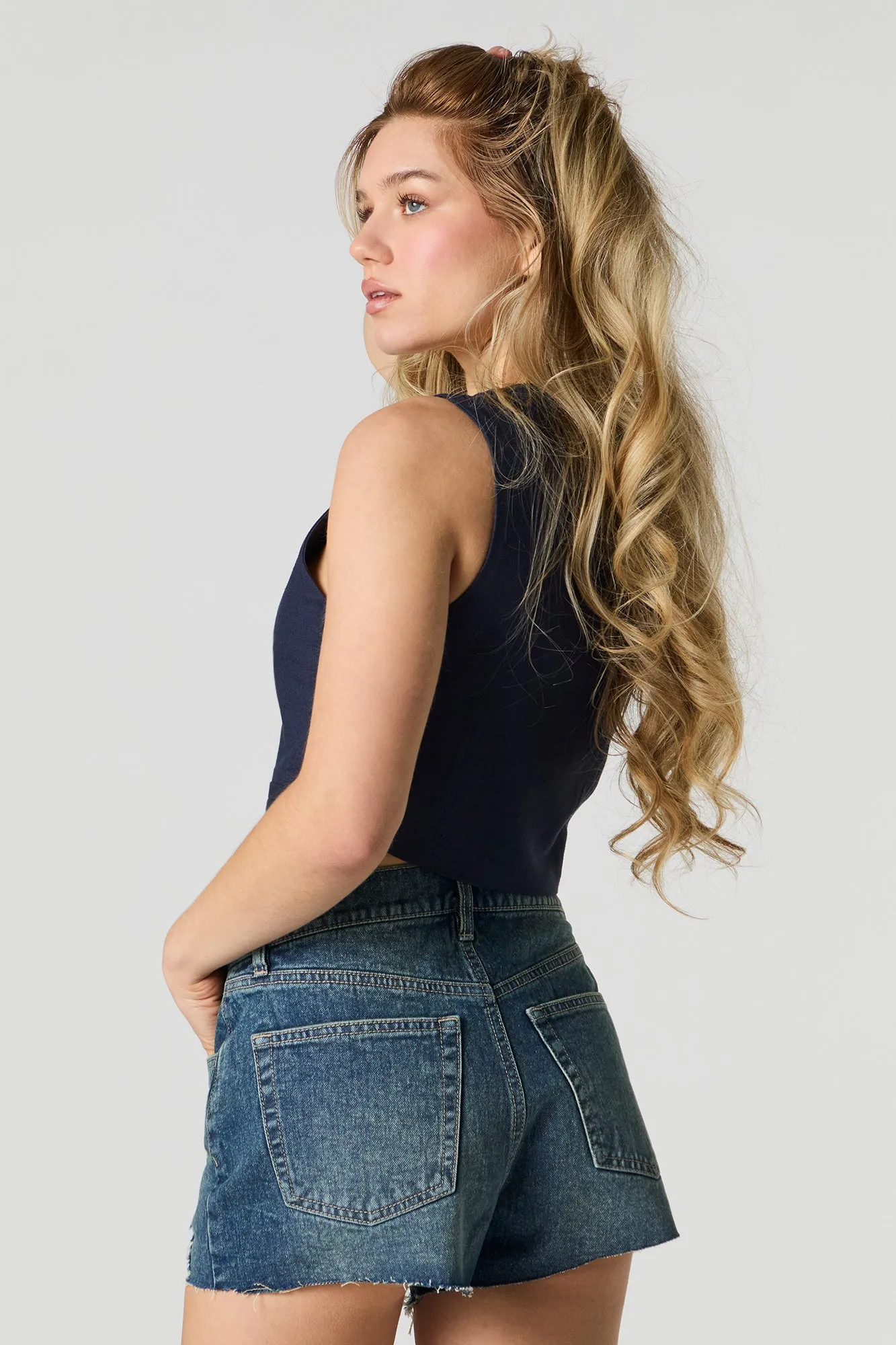 Vintage Dark Wash Distressed Denim Short sold by Urban Planet product image thumbnail 2