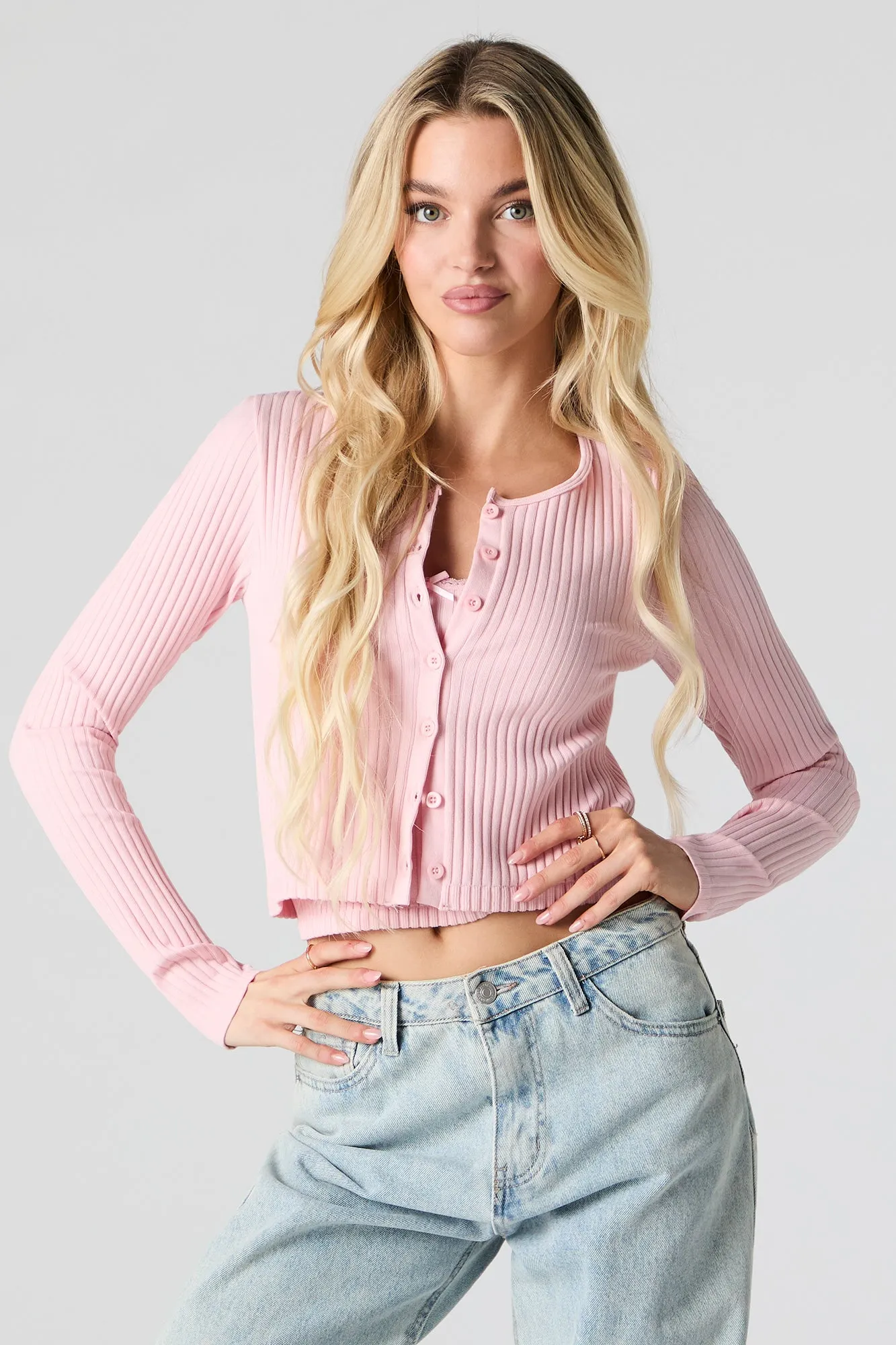 Seamless Ribbed Knit Cardigan sold by Urban Planet