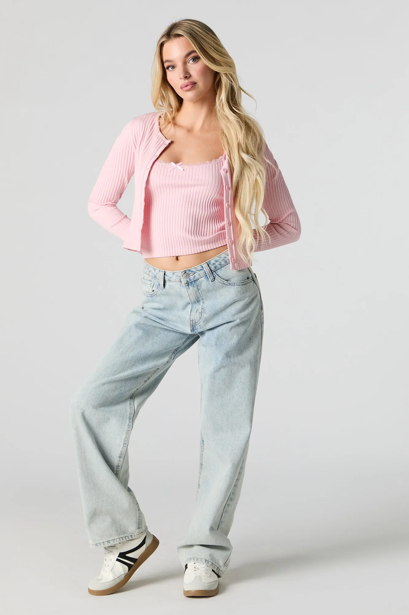 Camisole en tricot côtelé sans couture avec ourlet de dentelle sold by Urban Planet product image thumbnail 3