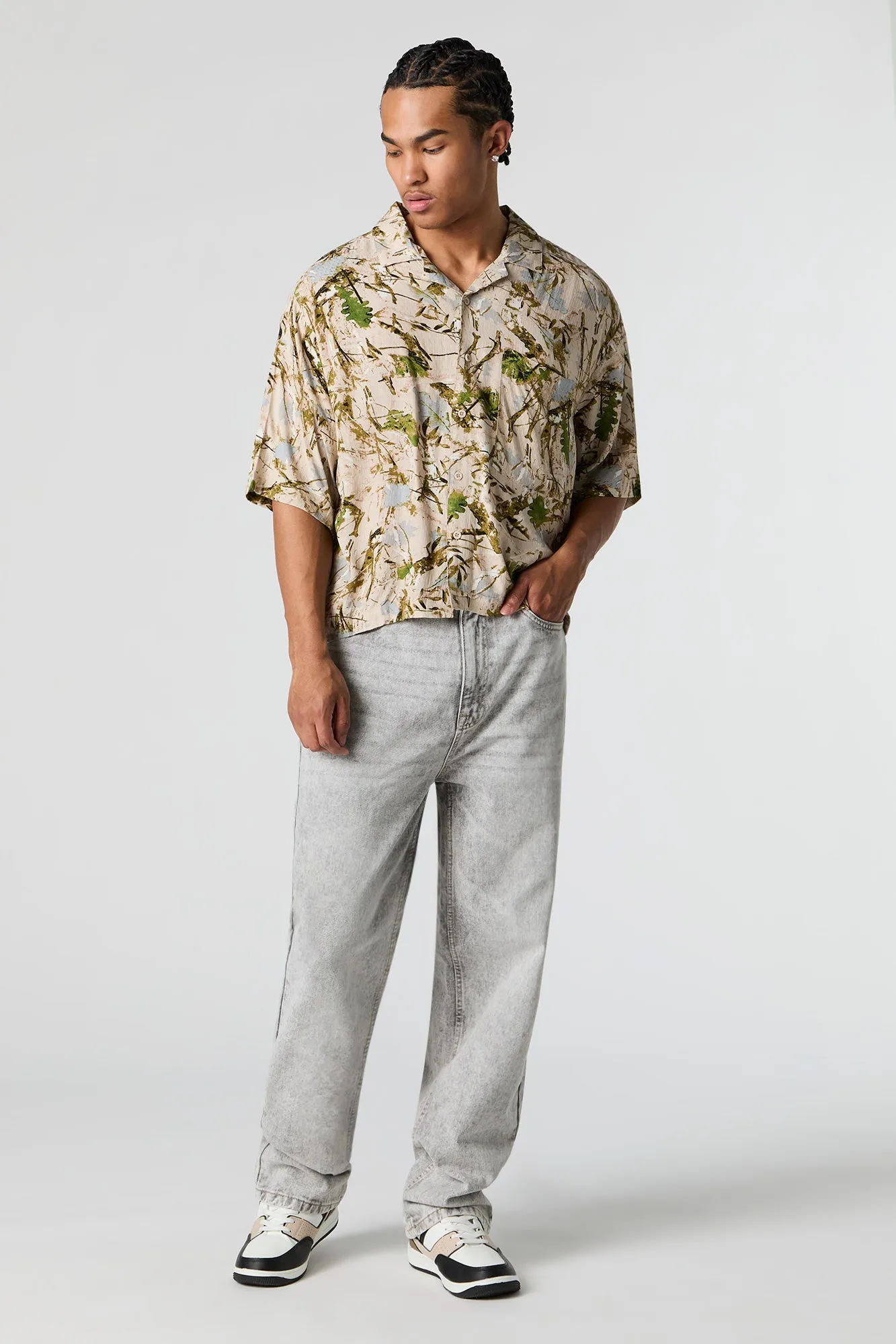 Woodland Print Boxy Button-Up Top sold by Urban Planet product image thumbnail 3