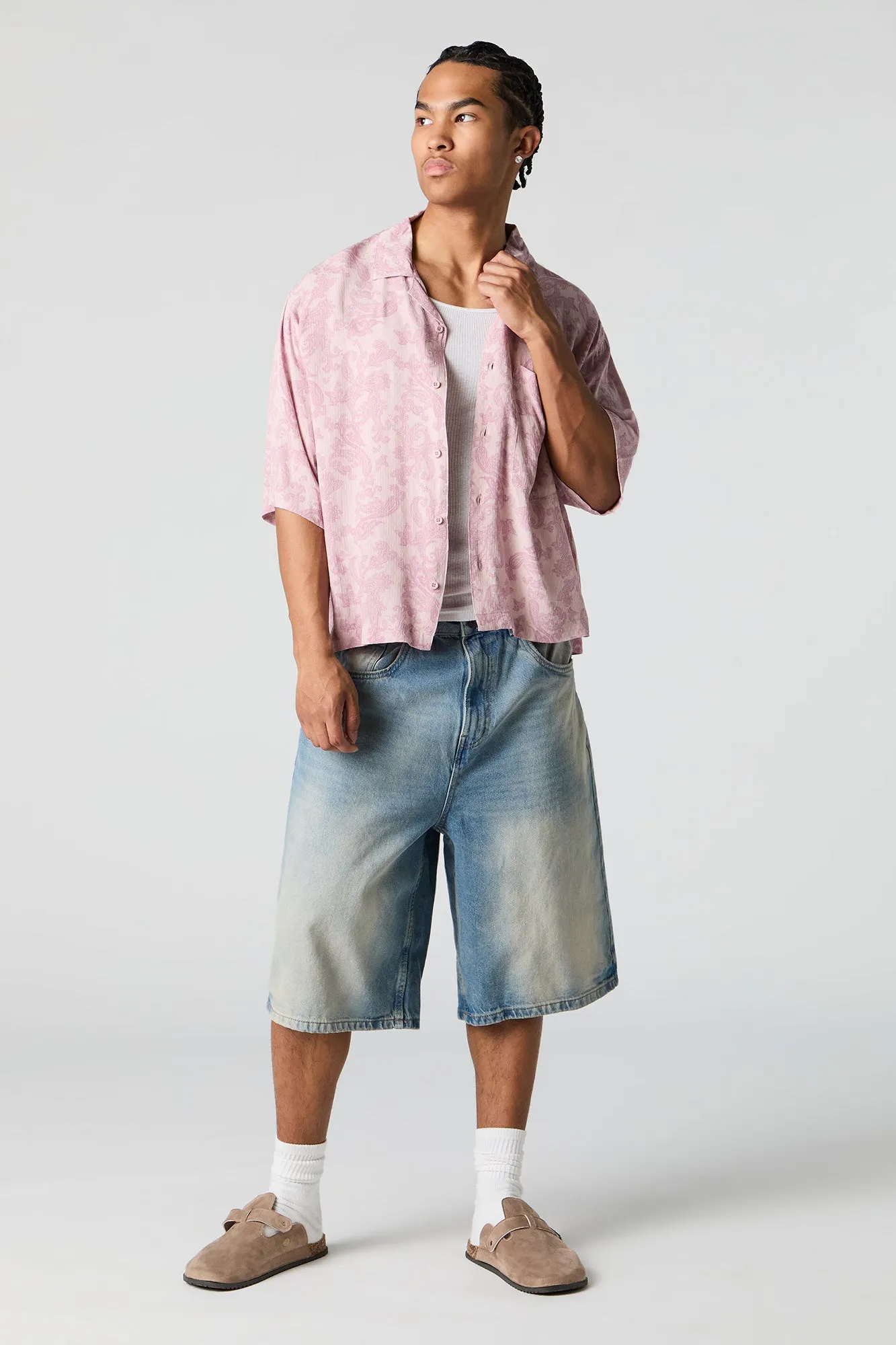 Pink Paisley Print Boxy Button-Up Top sold by Urban Planet product image thumbnail 3