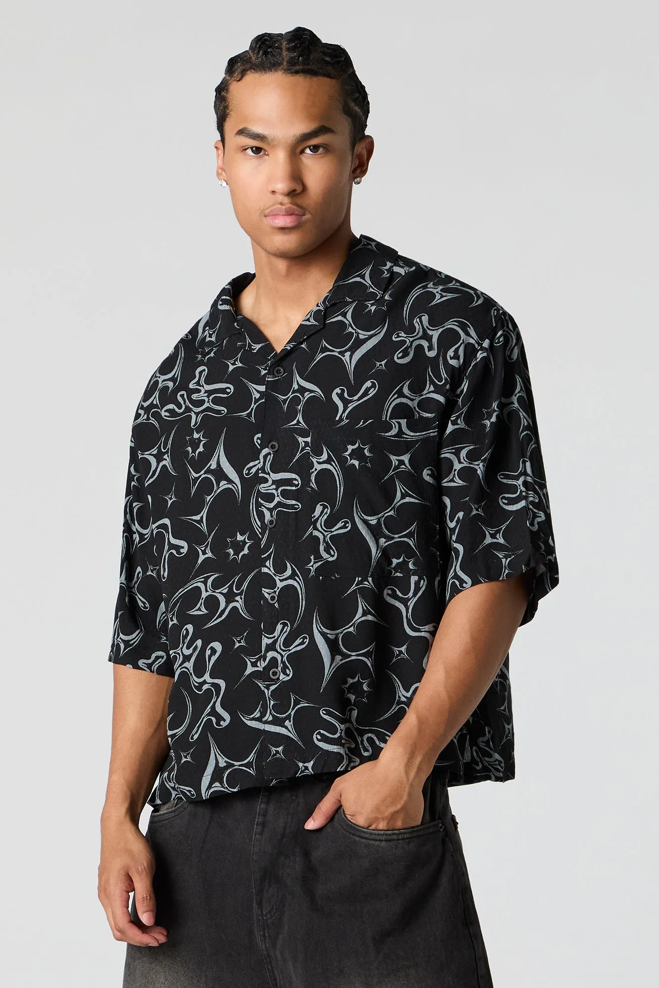 Abstract Print Boxy Button-Up Top sold by Urban Planet