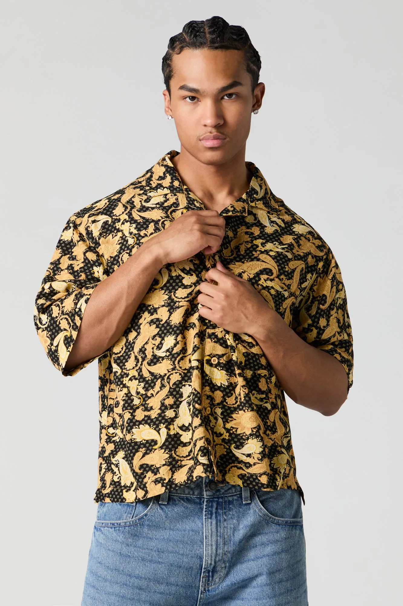 Paisley Print Boxy Button-Up Top sold by Urban Planet