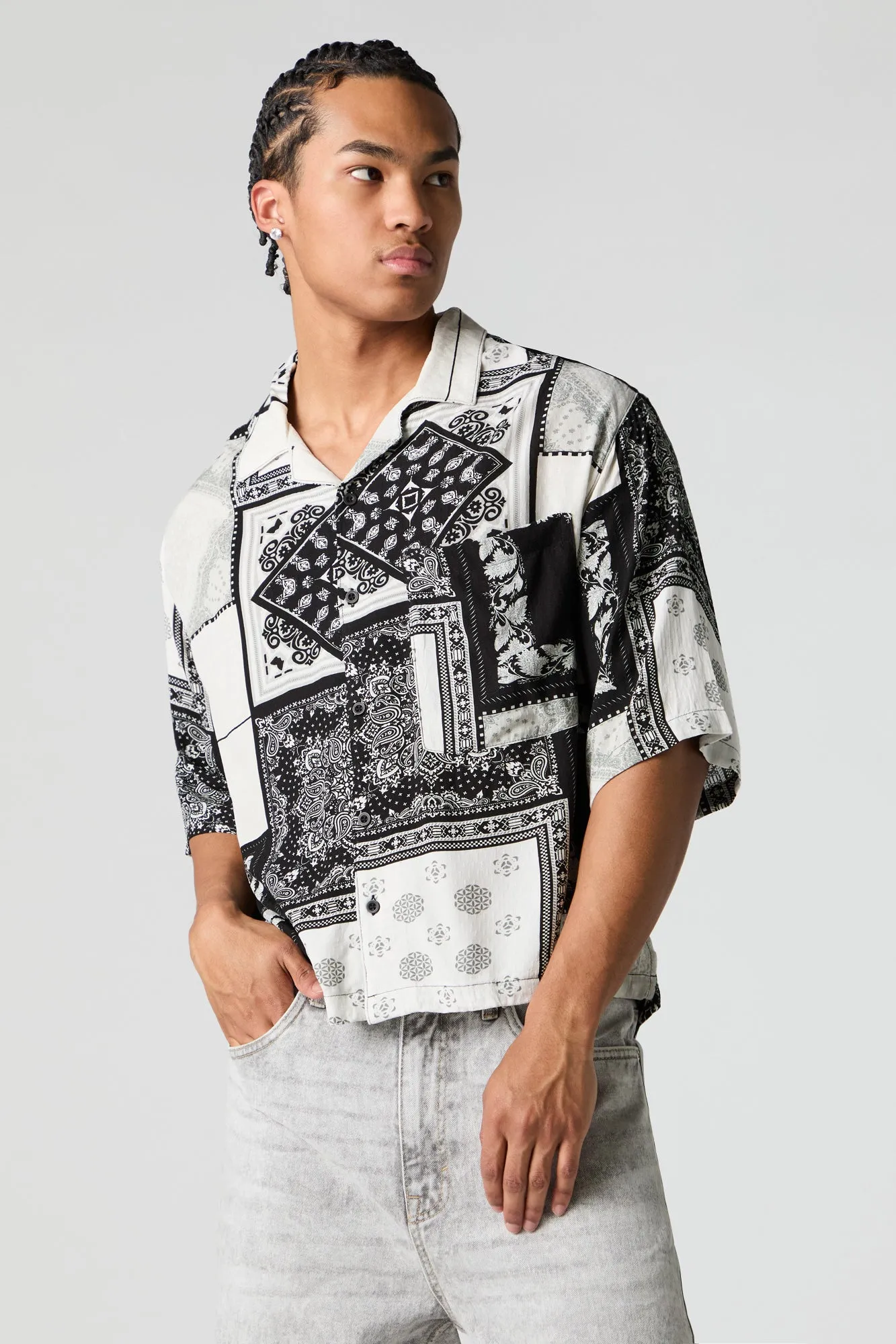 Paisley Print Boxy Button-Up Top sold by Urban Planet
