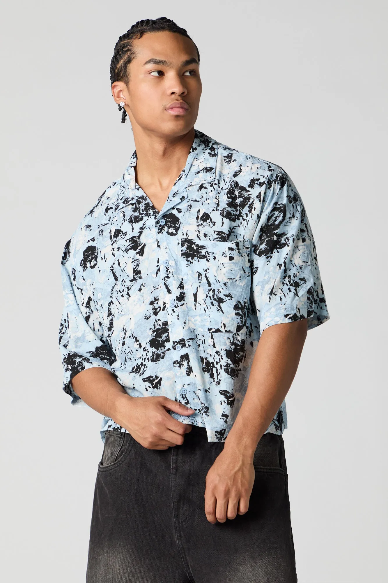 Abstract Print Boxy Button-Up Top sold by Urban Planet
